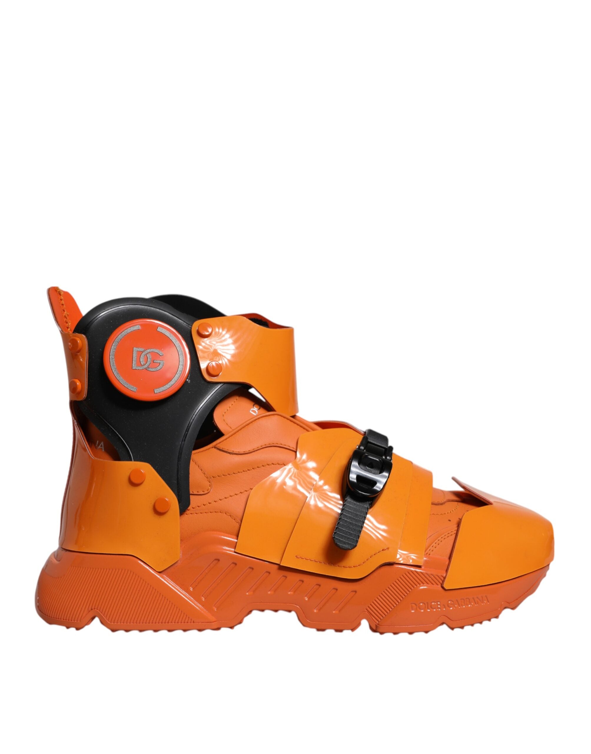 Dolce &amp; Gabbana – Orangefarbene, klobige High-Top-Sneakers mit mehreren Einsätzen