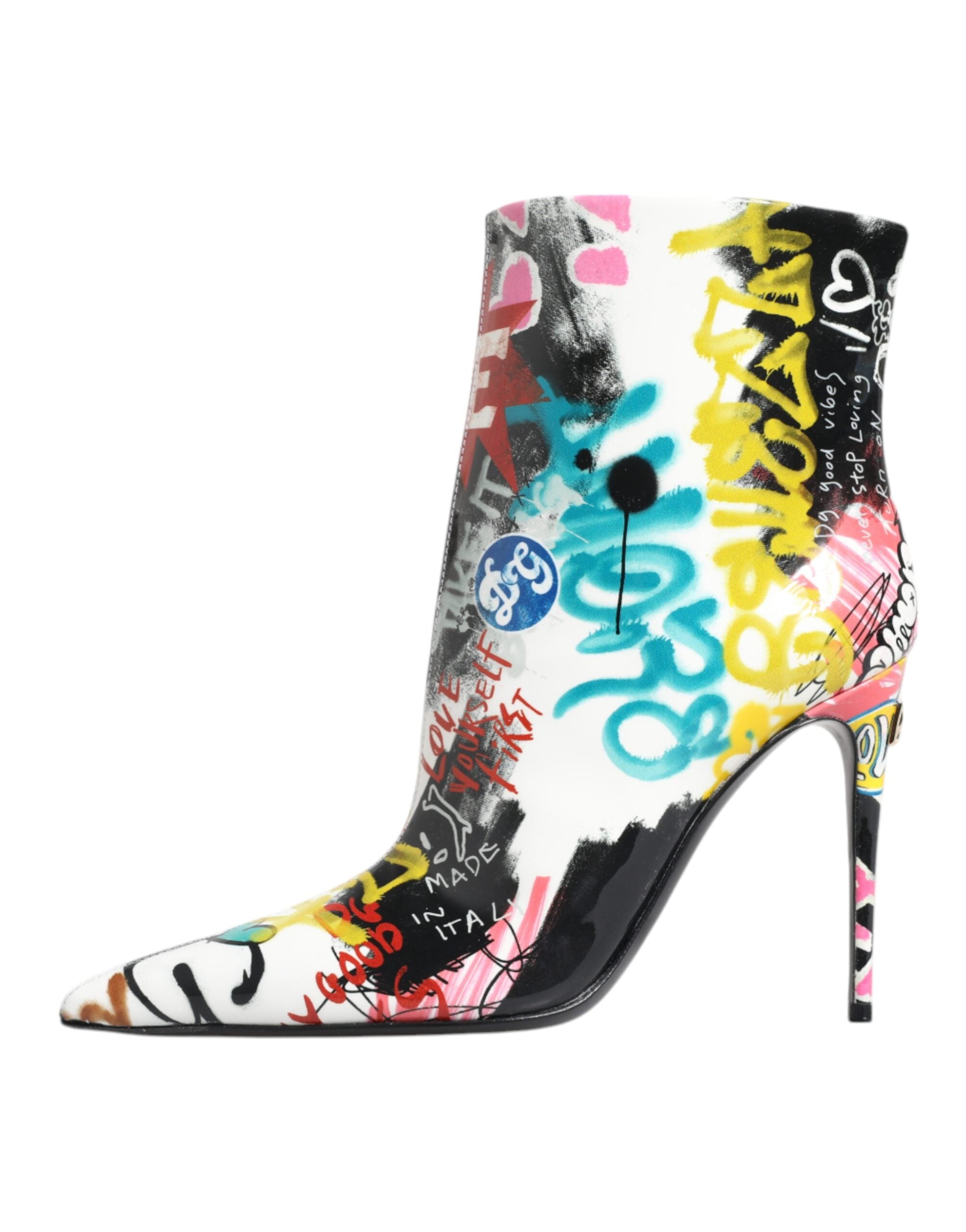 Dolce &amp; Gabbana – Keira – Wadenhohe Stiefel mit mehrfarbigem Graffiti