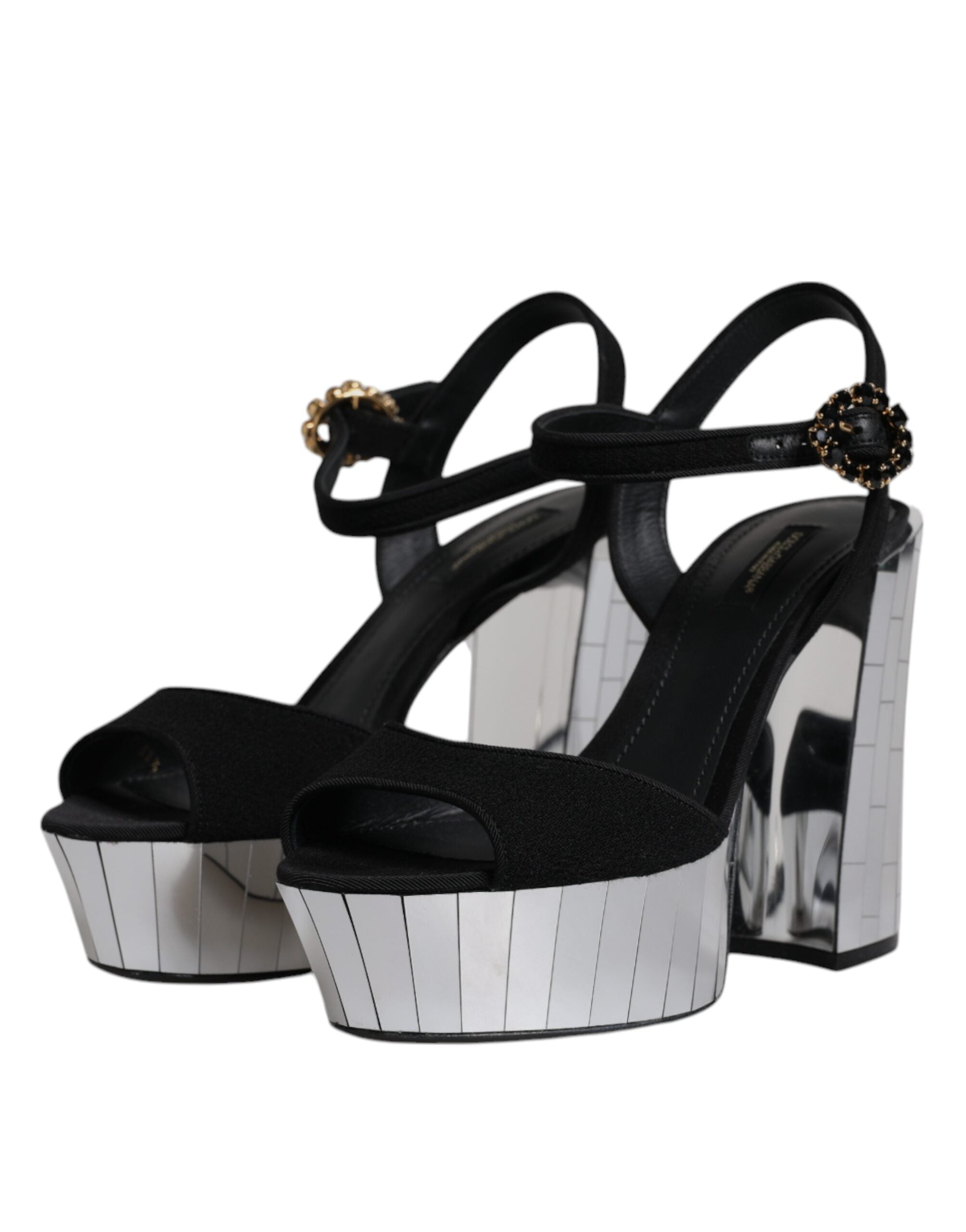 Sandale cu platformă și toc oglindă negre Dolce &amp; Gabbana