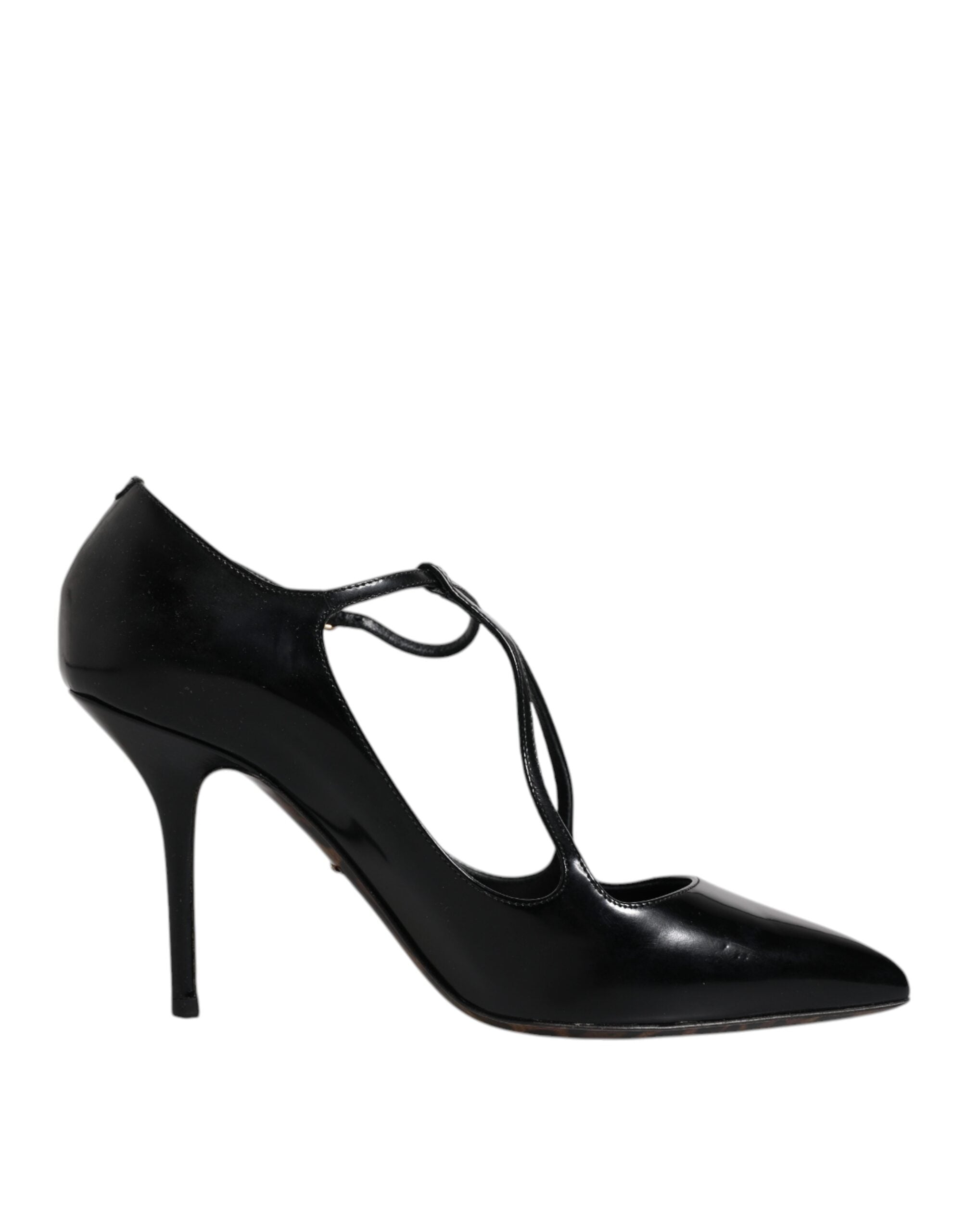 Dolce &amp; Gabbana – Schwarze Stiletto-Absätze aus Leder mit T-Riemen