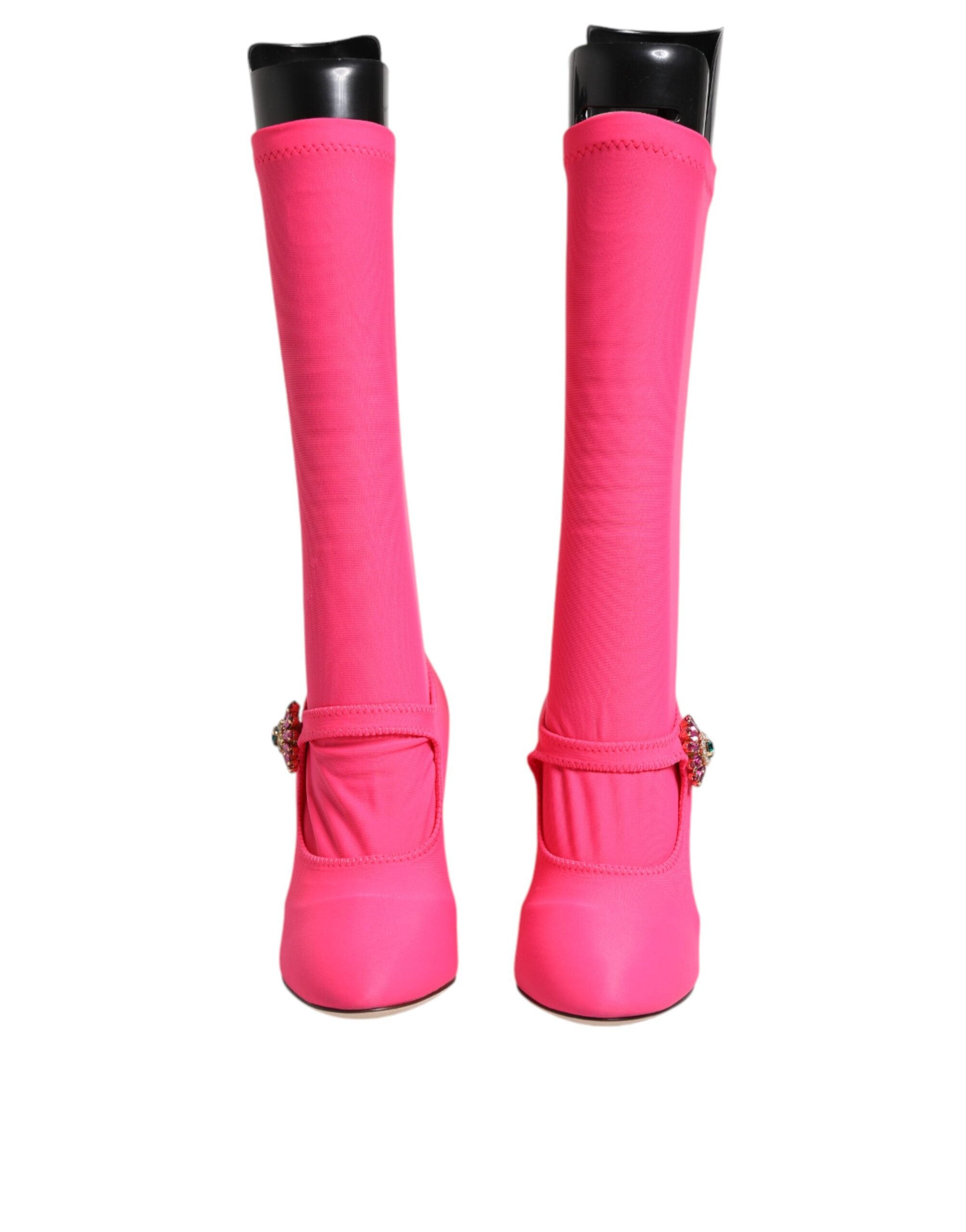 Dolce &amp; Gabbana Rosa Nylon Crystal Vally Hohe Stiefel Schuhe