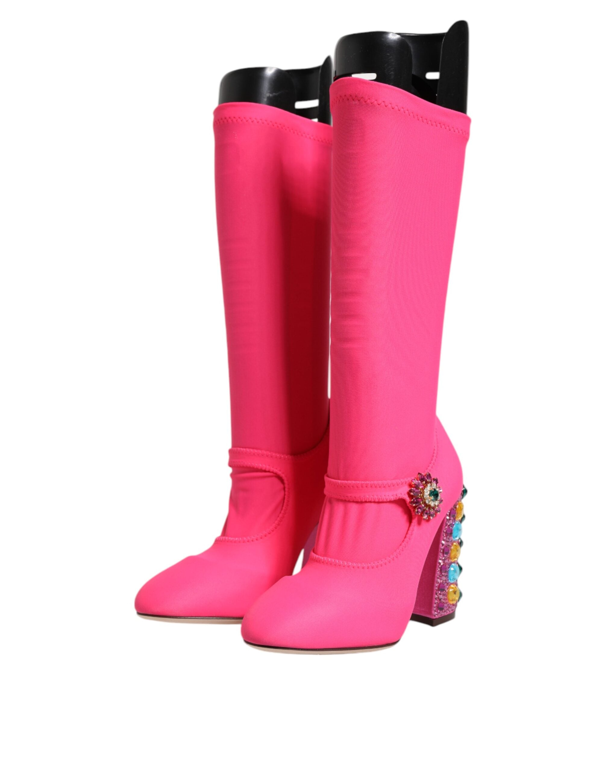 Dolce &amp; Gabbana Rosa Nylon Crystal Vally Hohe Stiefel Schuhe