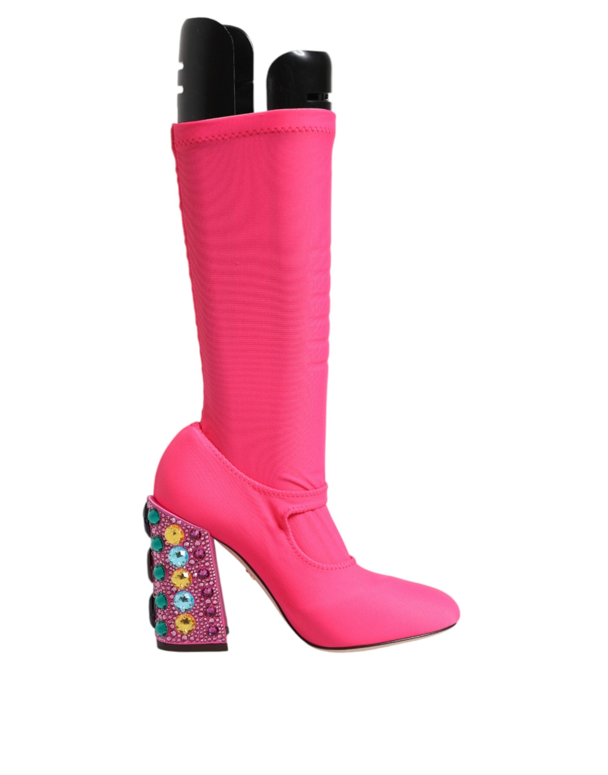 Dolce &amp; Gabbana Rosa Nylon Crystal Vally Hohe Stiefel Schuhe