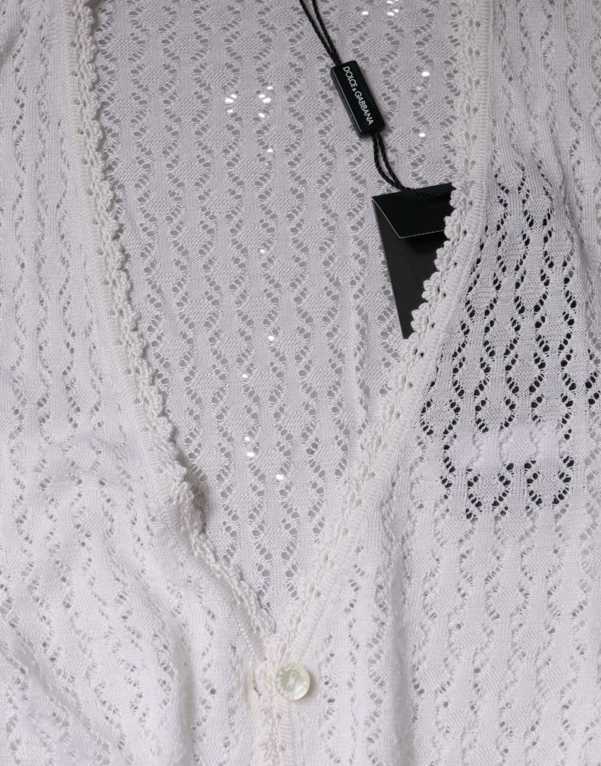 Dolce &amp; Gabbana – Weißer Cardigan aus Seide mit Knopfleiste