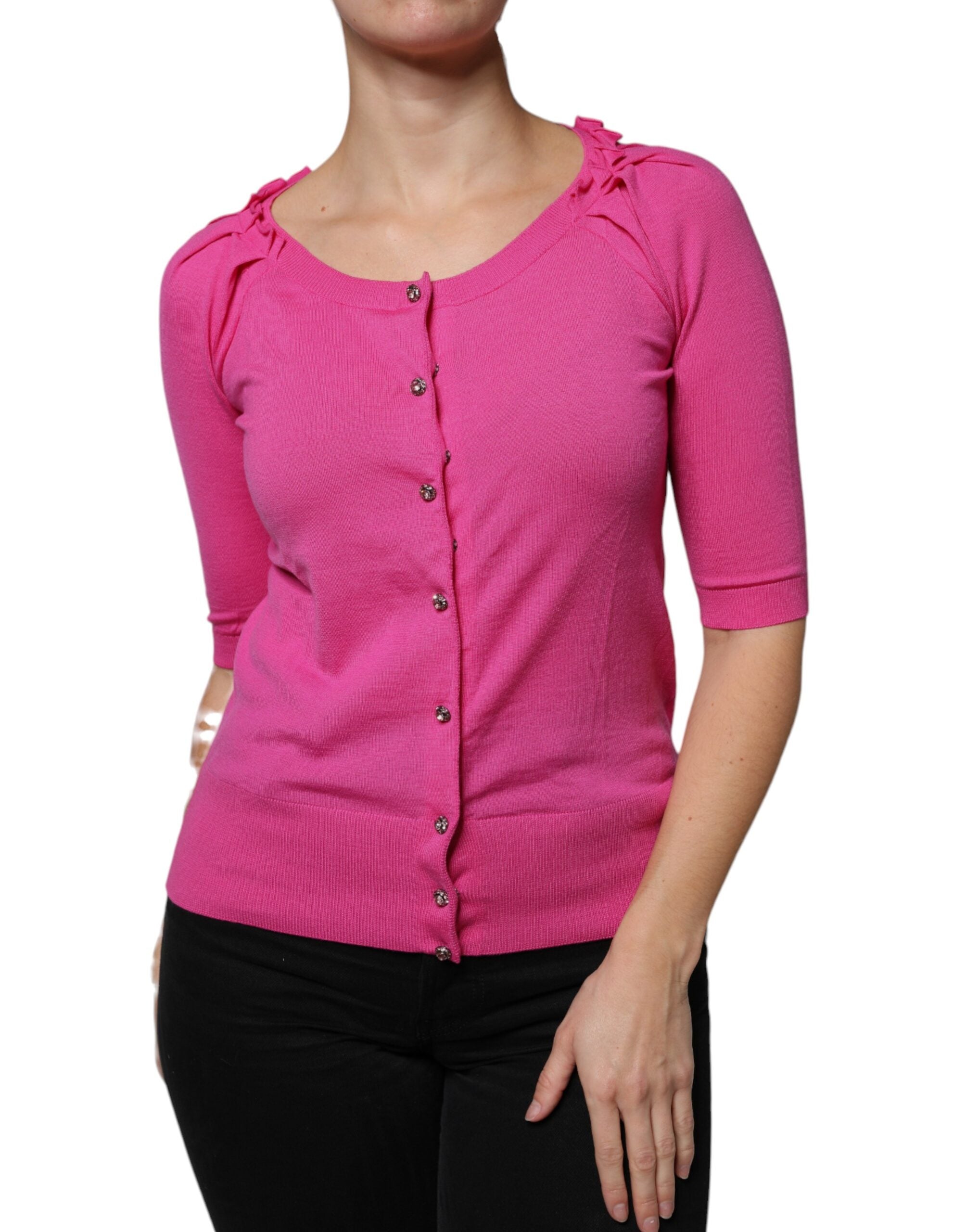Dolce &amp; Gabbana – Rosa Strickjacke aus Wolle mit Knopfleiste
