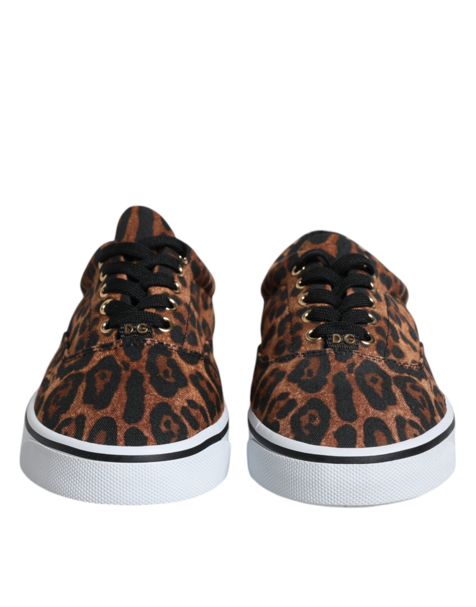 Dolce &amp; Gabbana – Braune Sneakers aus Baumwolle mit Leoparden-Logo