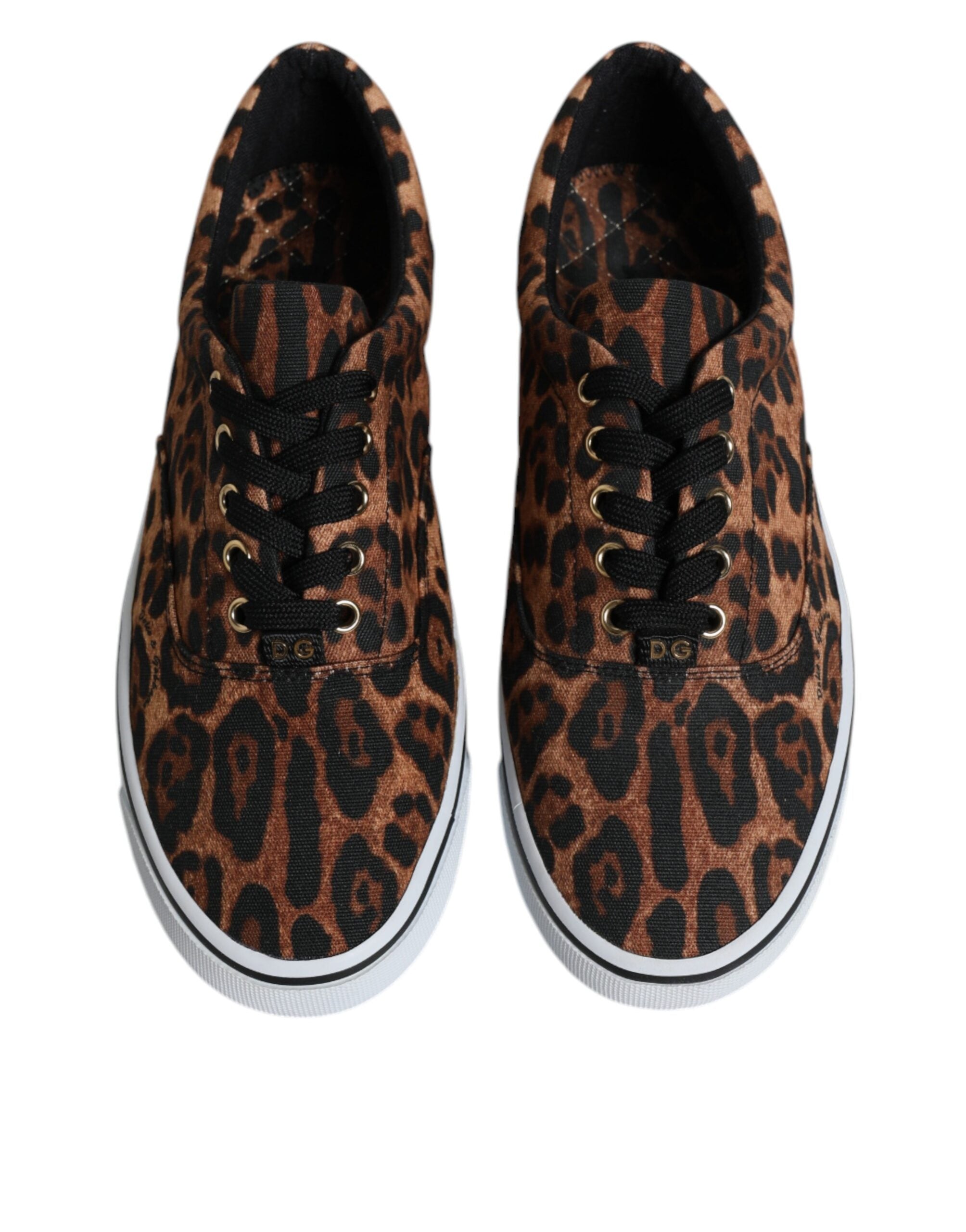 Dolce &amp; Gabbana – Braune Sneakers aus Baumwolle mit Leoparden-Logo