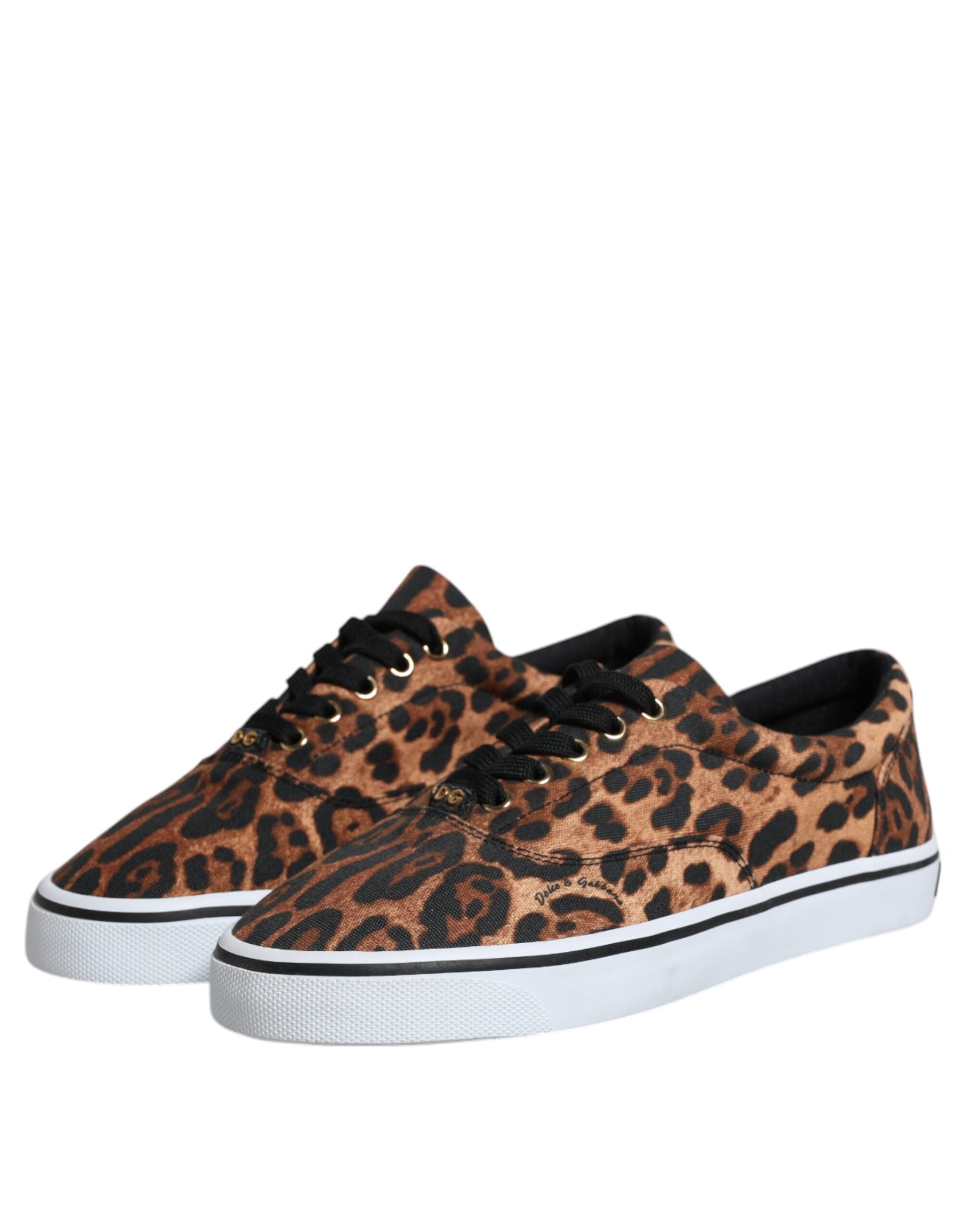 Dolce &amp; Gabbana – Braune Sneakers aus Baumwolle mit Leoparden-Logo