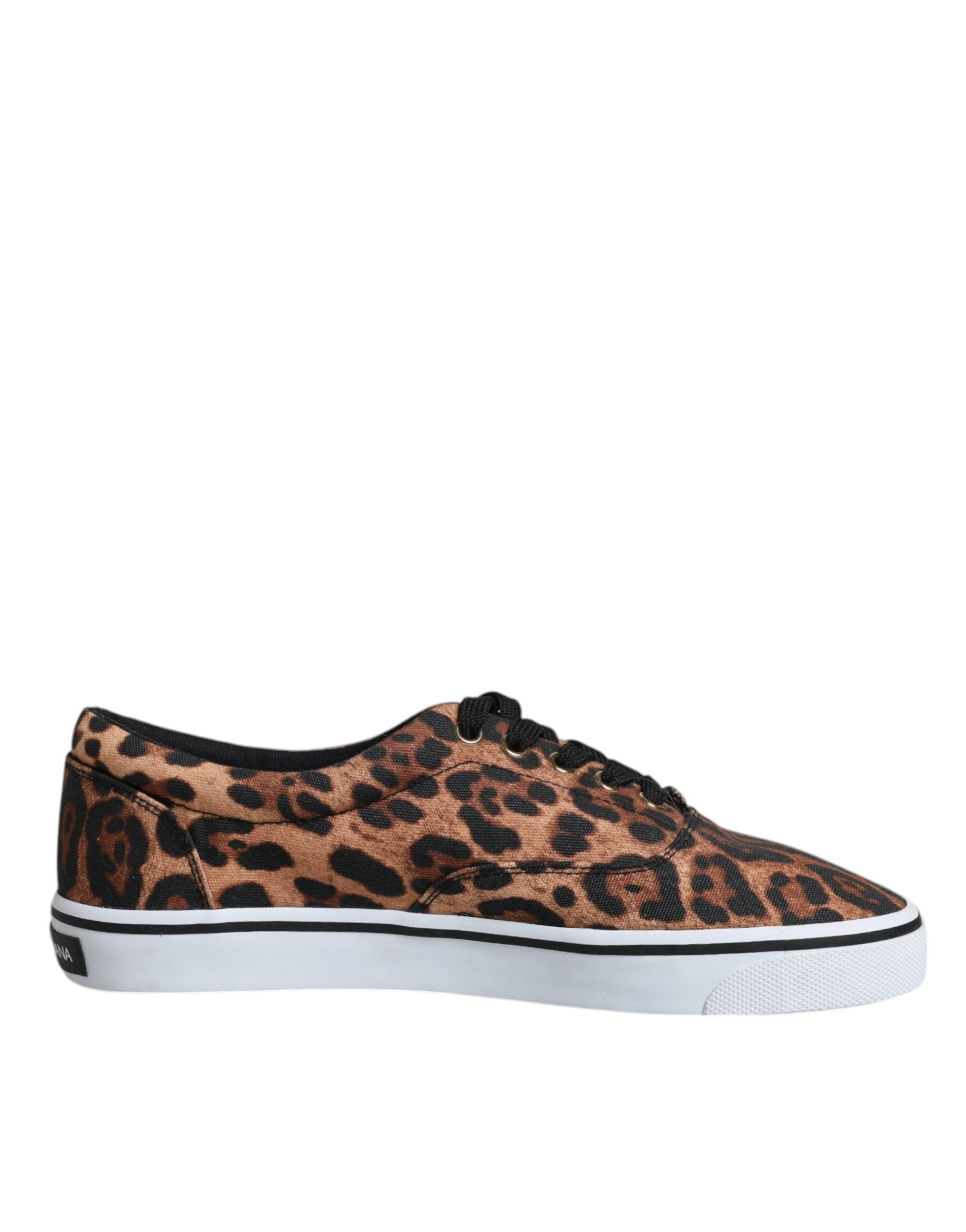 Dolce &amp; Gabbana – Braune Sneakers aus Baumwolle mit Leoparden-Logo