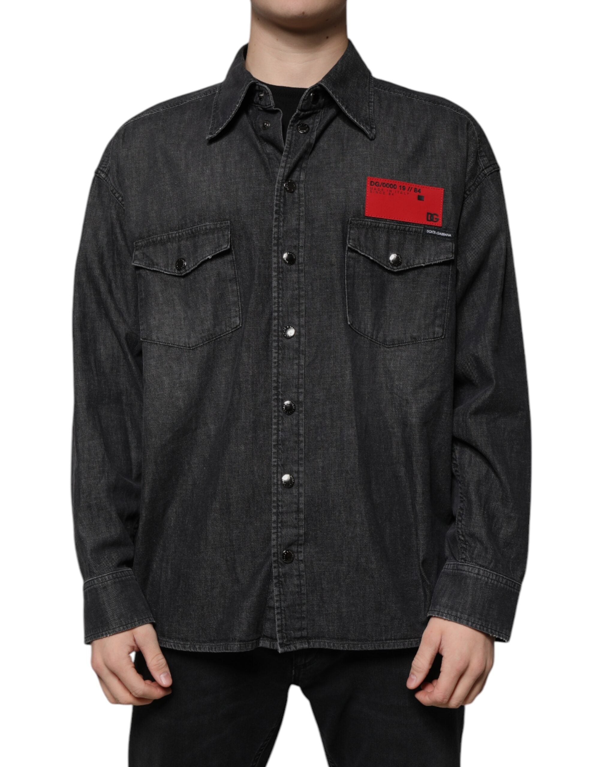 Dolce &amp; Gabbana – Schwarzes Jeanshemd aus Baumwolle mit Knopfleiste und Logo