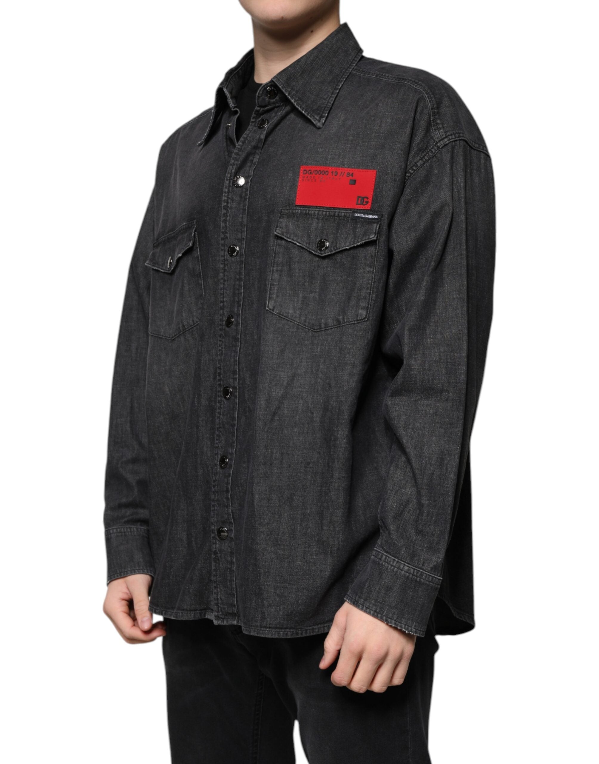 Dolce &amp; Gabbana – Schwarzes Jeanshemd aus Baumwolle mit Knopfleiste und Logo