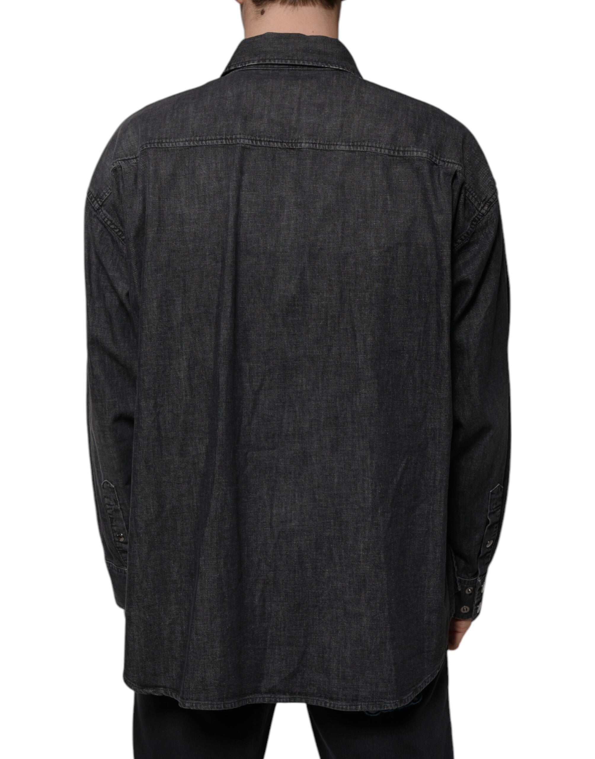Dolce &amp; Gabbana – Schwarzes Jeanshemd aus Baumwolle mit Knopfleiste und Logo
