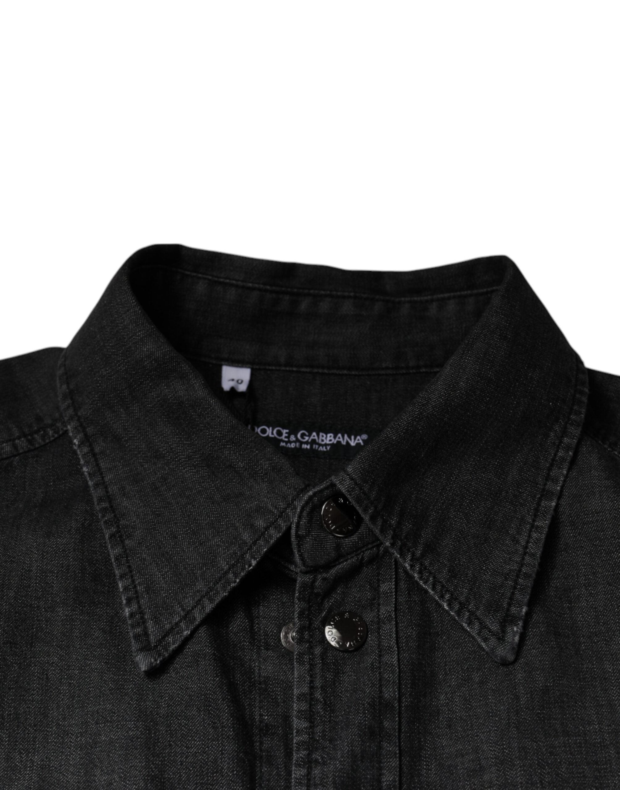 Dolce &amp; Gabbana – Schwarzes Jeanshemd aus Baumwolle mit Knopfleiste und Logo