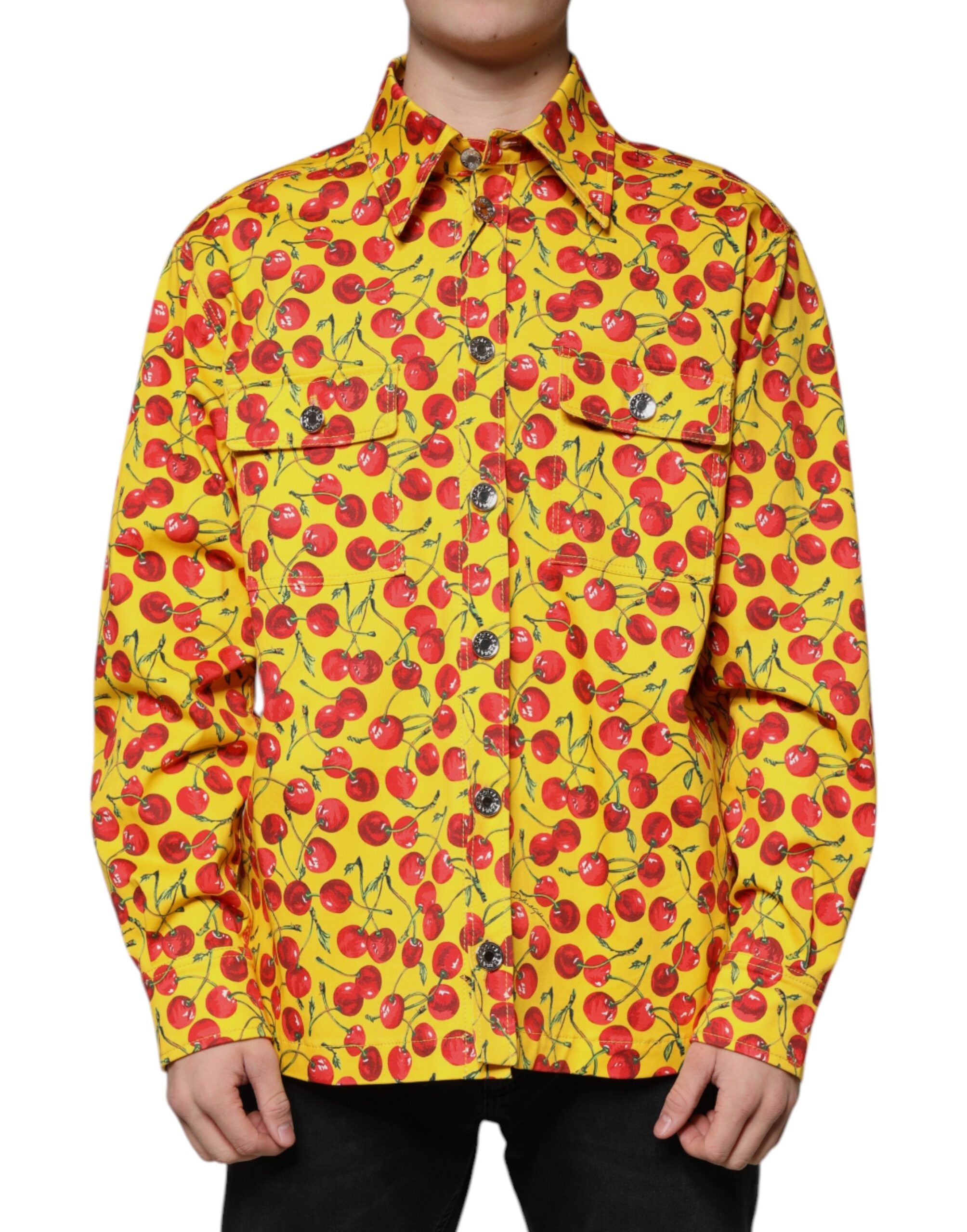 Dolce &amp; Gabbana Gelbes Kirsch-Button-Down-Hemd für Herren