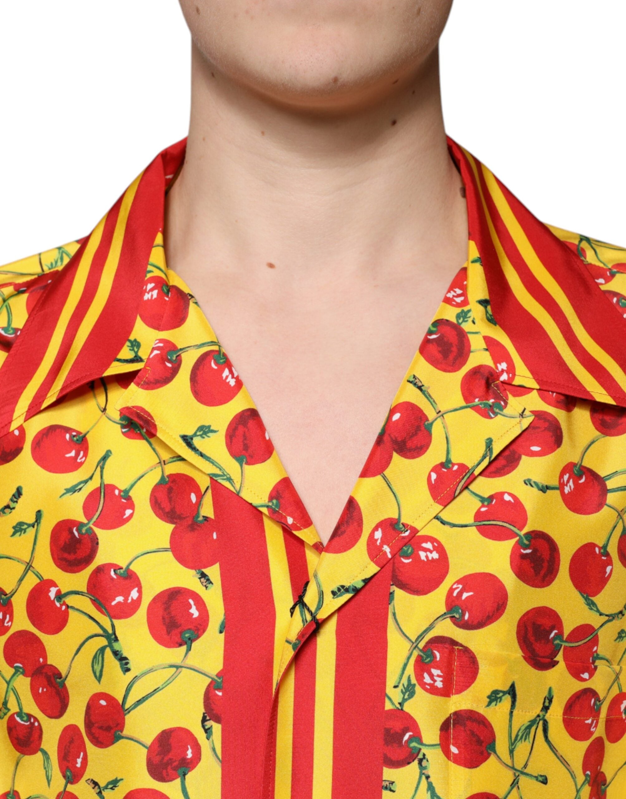 Dolce &amp; Gabbana Gelbes Kirsch-Freizeithemd aus Seide mit Knopfleiste