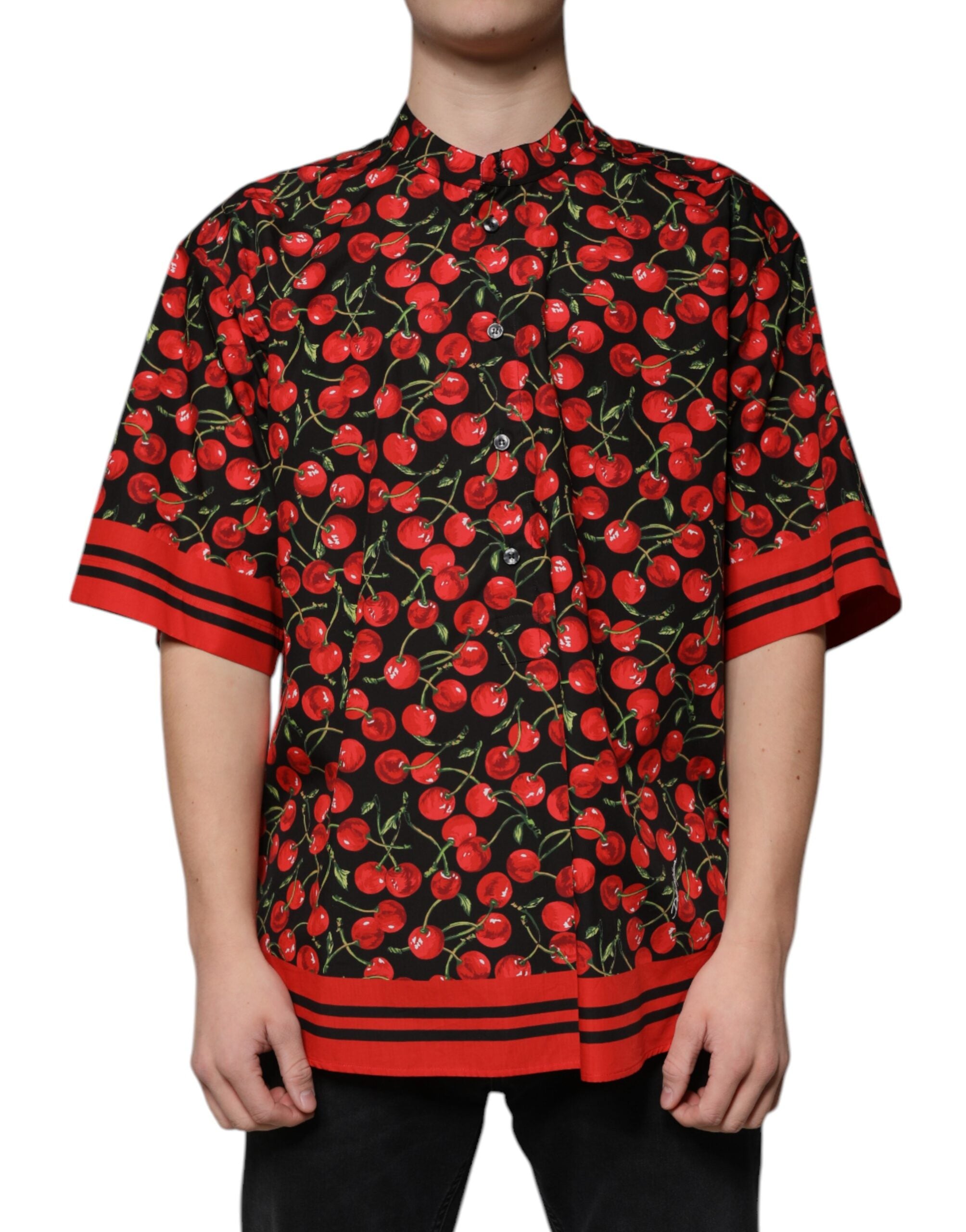 Dolce &amp; Gabbana Freizeithemd aus Baumwolle mit schwarzer Kirsche und Knopfleiste