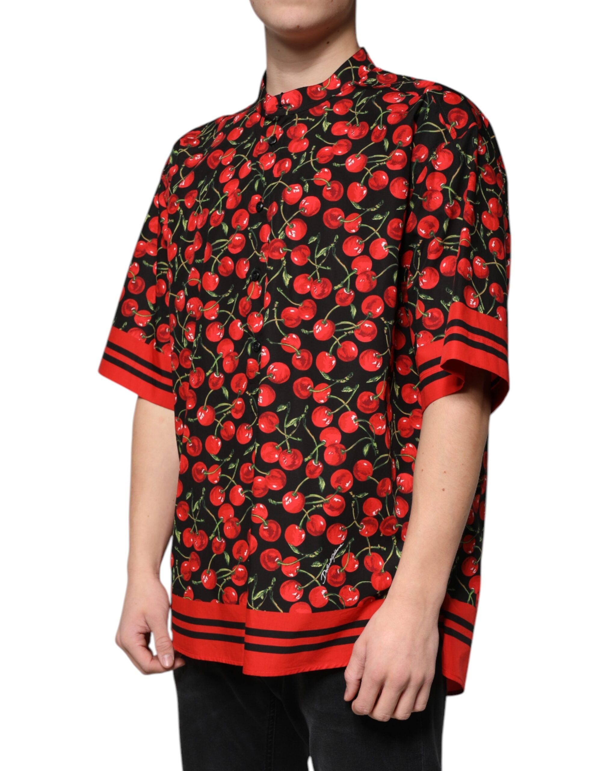 Dolce &amp; Gabbana Freizeithemd aus Baumwolle mit schwarzer Kirsche und Knopfleiste