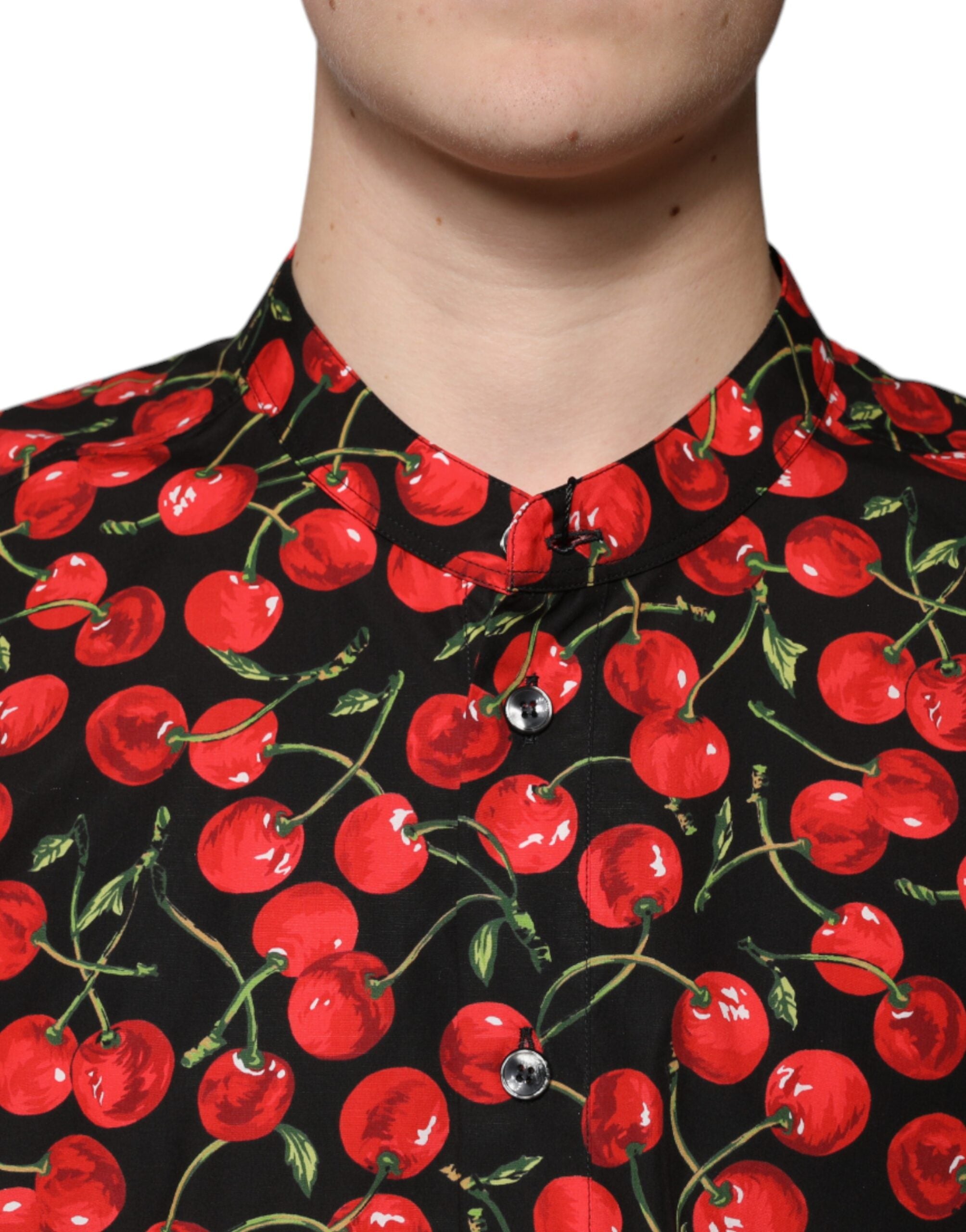 Dolce &amp; Gabbana Freizeithemd aus Baumwolle mit schwarzer Kirsche und Knopfleiste