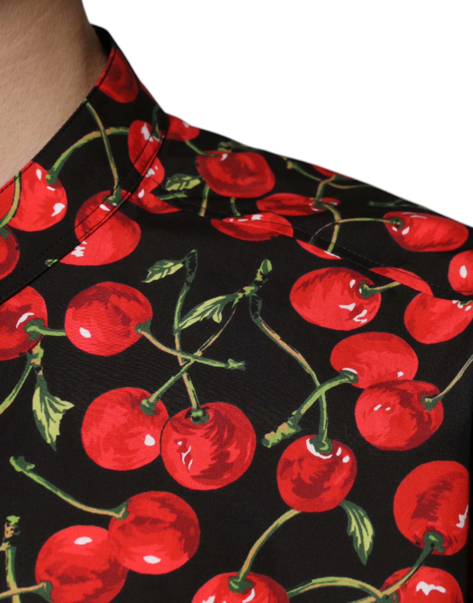 Dolce &amp; Gabbana Freizeithemd aus Baumwolle mit schwarzer Kirsche und Knopfleiste