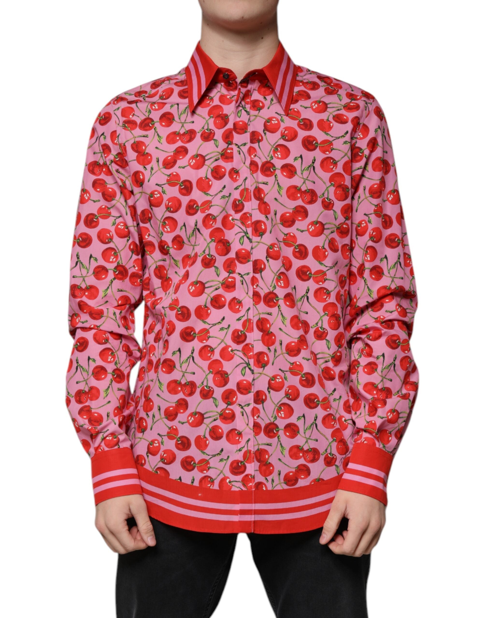 Dolce &amp; Gabbana – Formelles MARTINI-Hemd aus Baumwolle in Rosa mit Kirschen