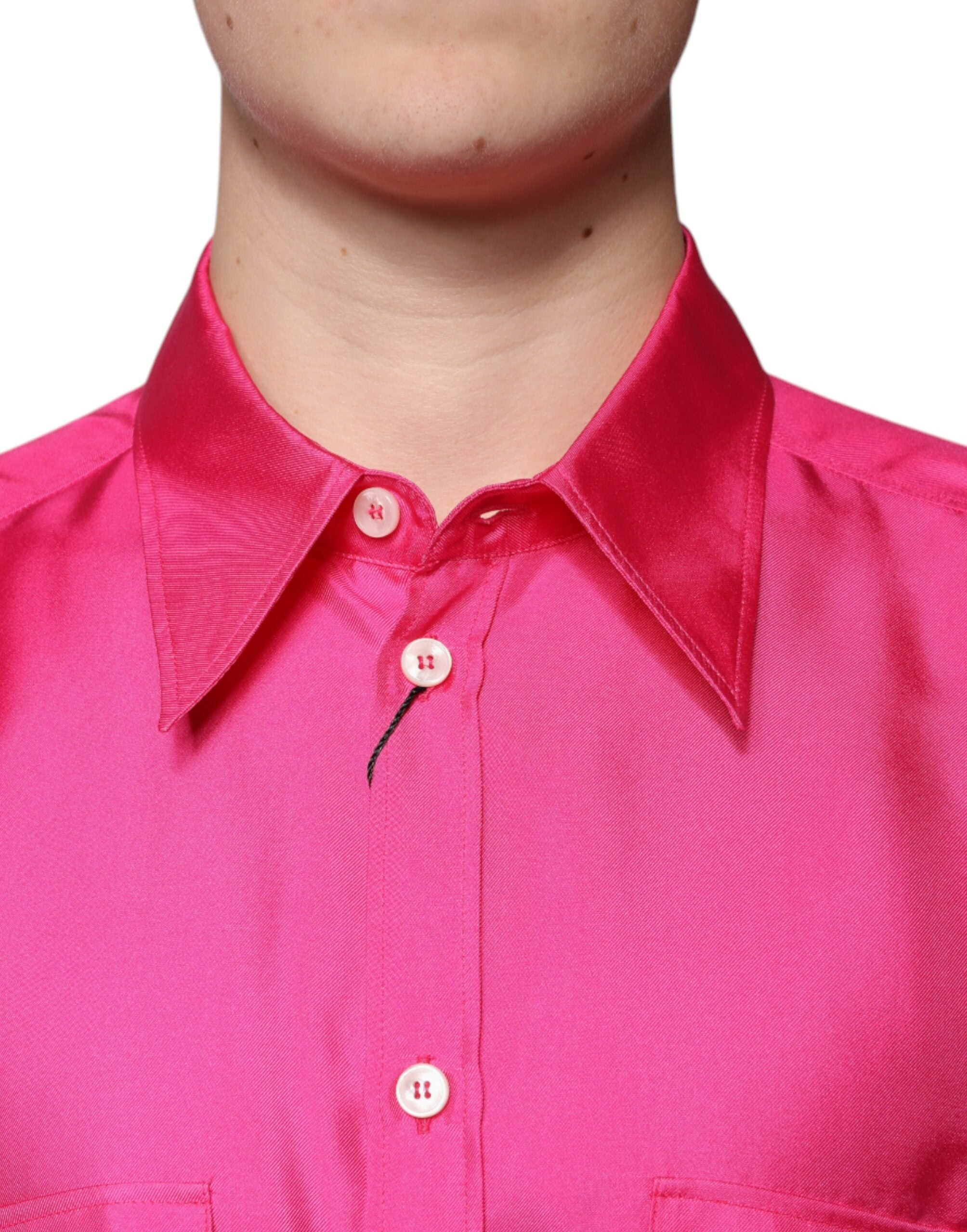 Dolce &amp; Gabbana Herrenhemd mit Button-Down-Kragen aus Seide in Rosa