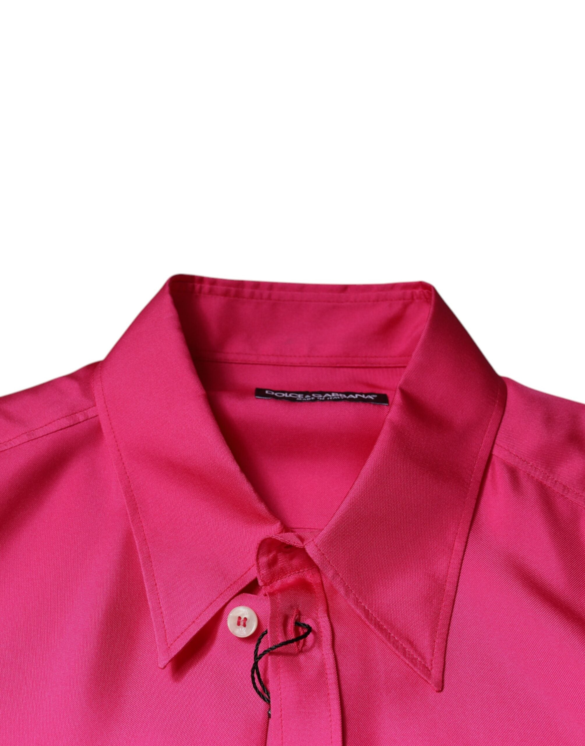 Dolce &amp; Gabbana Herrenhemd mit Button-Down-Kragen aus Seide in Rosa