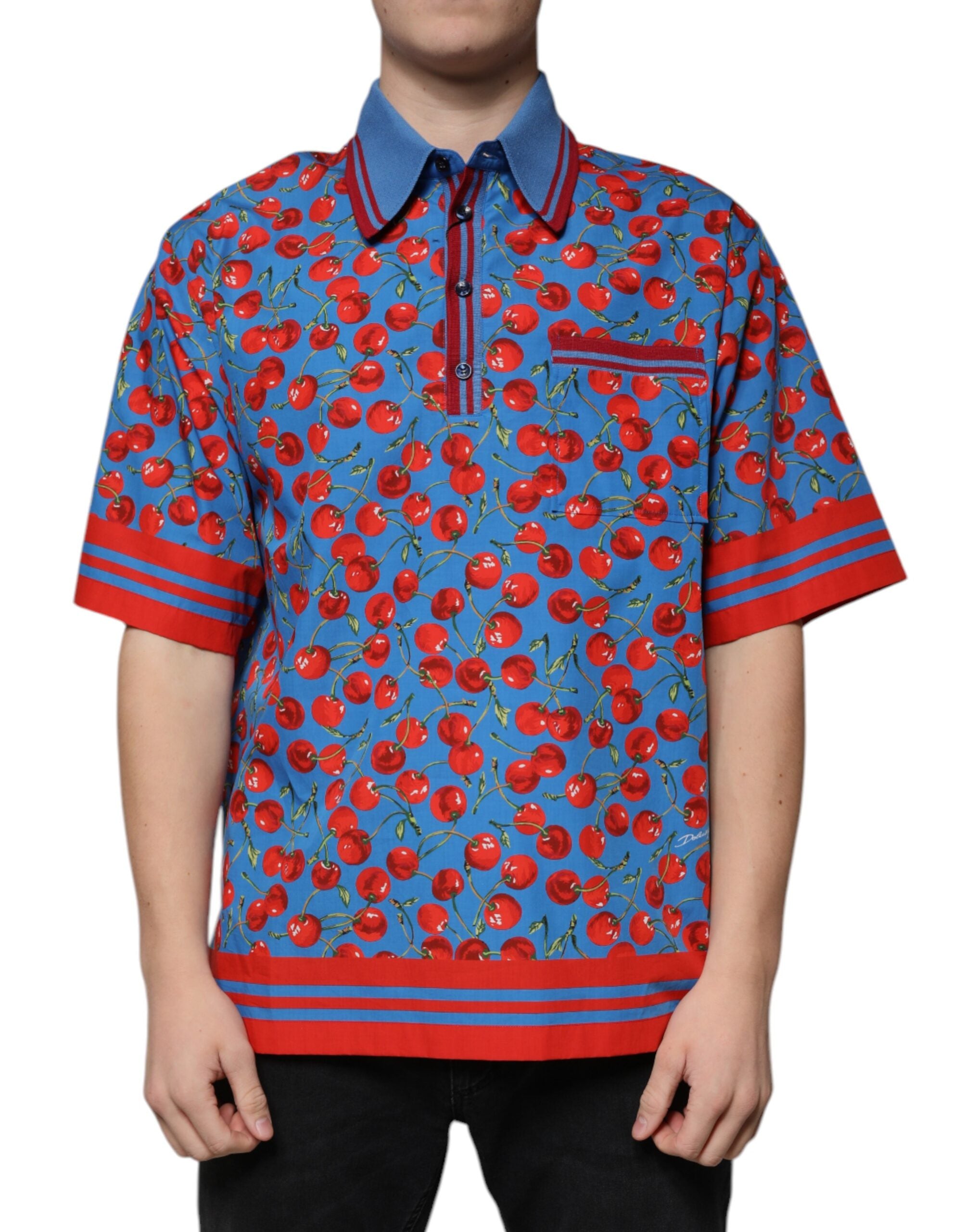 Dolce &amp; Gabbana Herren Poloshirt aus Baumwolle mit Kragen in Blaukirsche