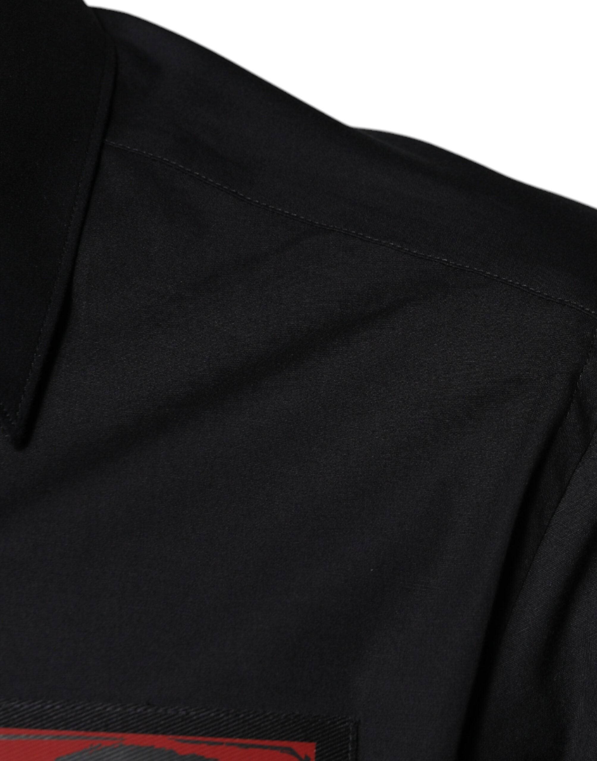 Dolce &amp; Gabbana Schwarzes, langärmliges GOLD-Hemd mit Augenklappe