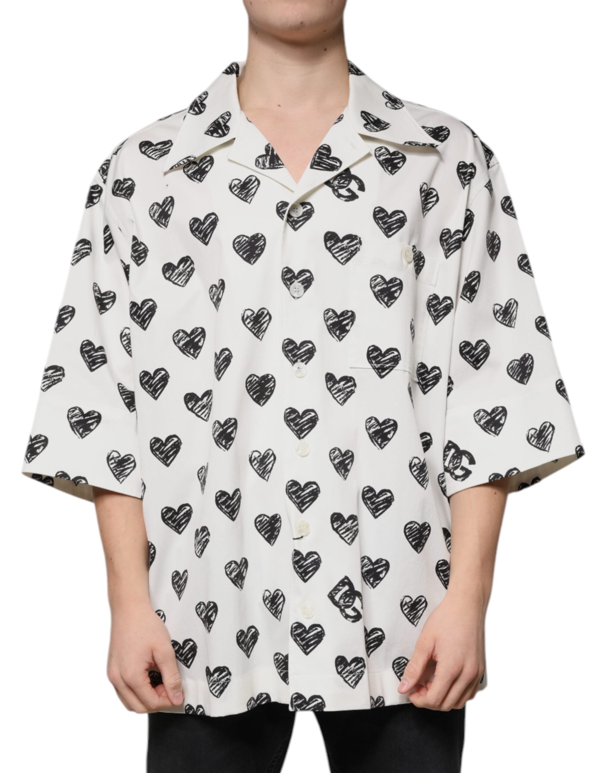Dolce &amp; Gabbana Weißes, kurzärmliges Freizeithemd mit Herz-Print