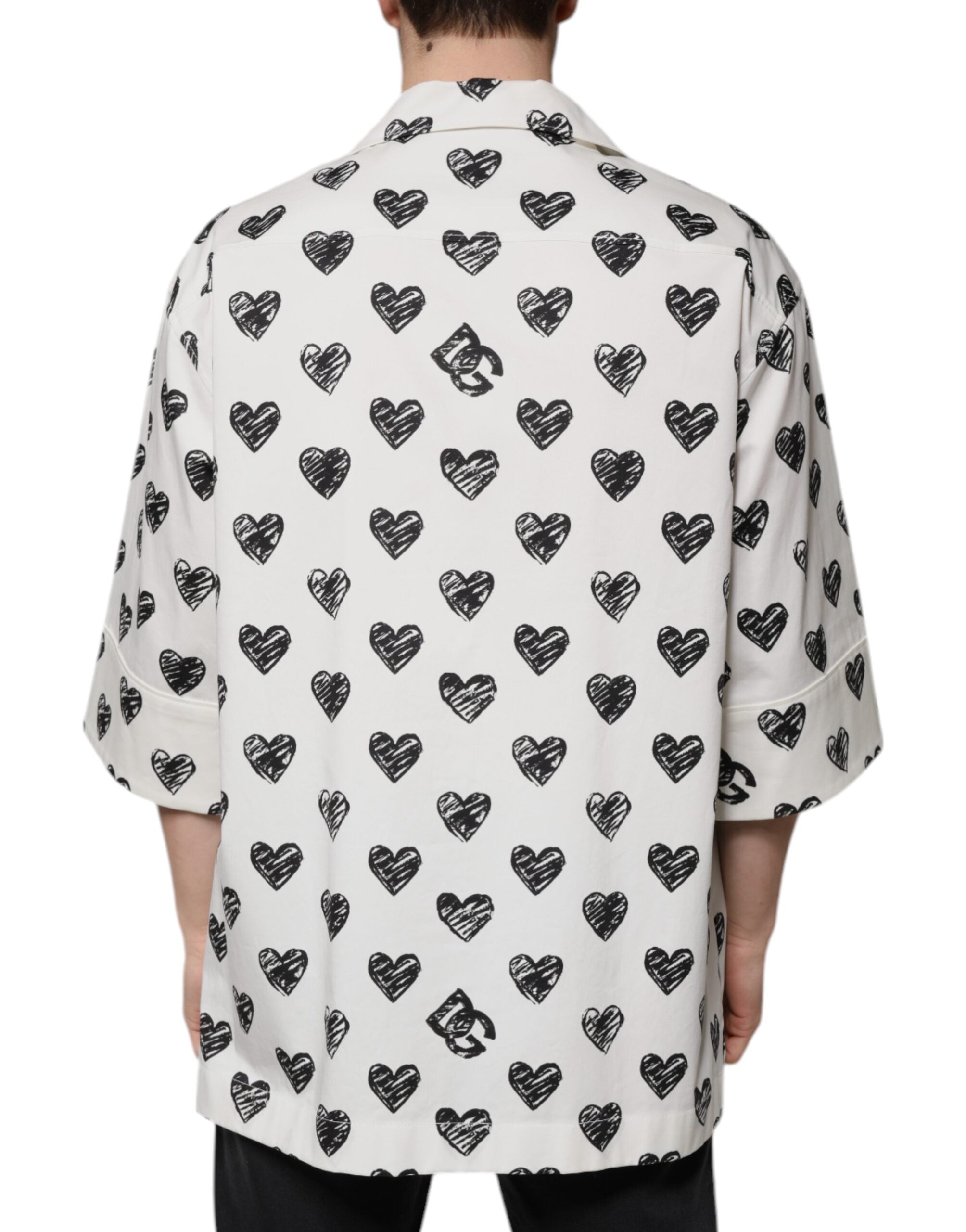 Dolce &amp; Gabbana Weißes, kurzärmliges Freizeithemd mit Herz-Print