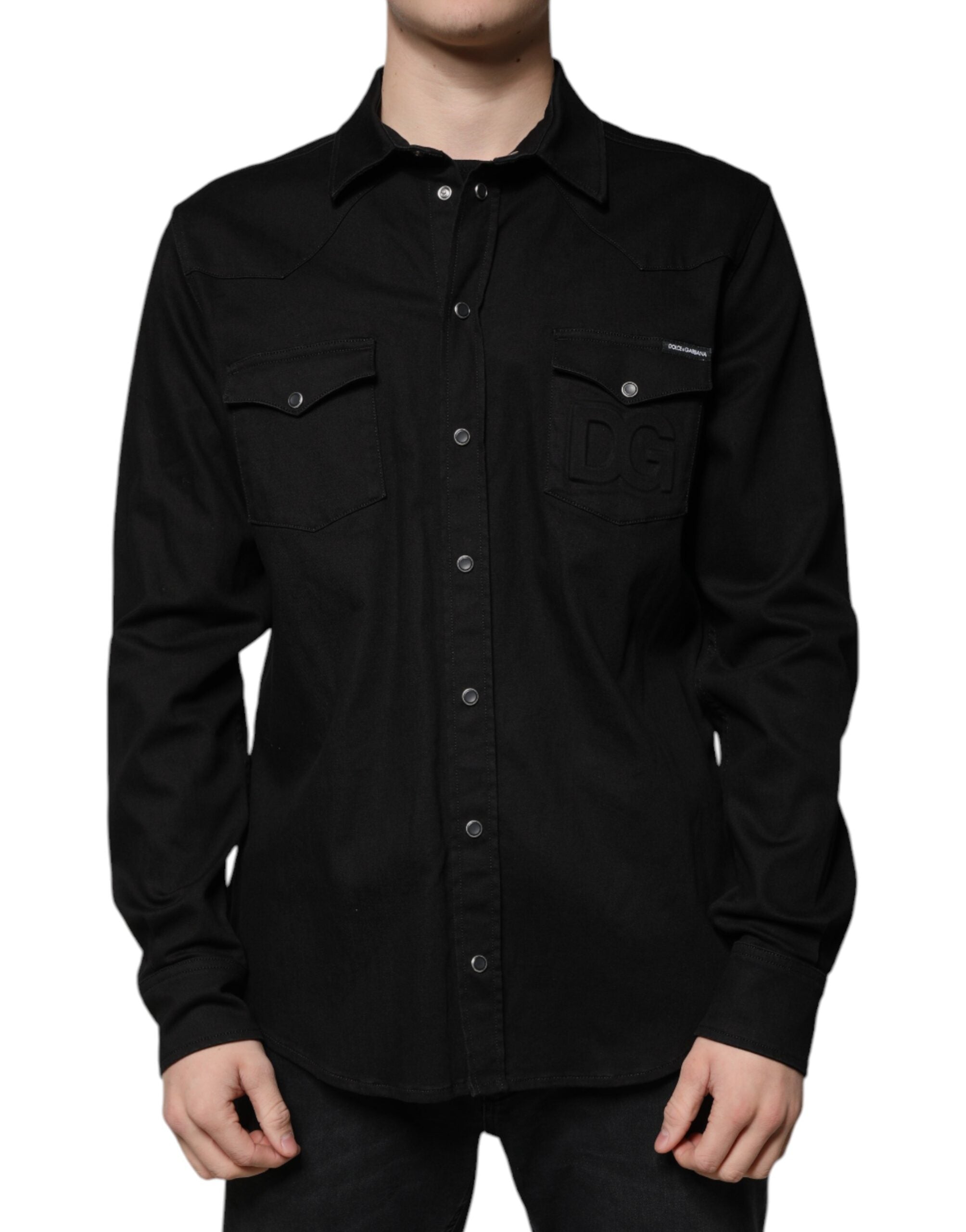 Dolce &amp; Gabbana – Schwarzes Button-Down-Hemd aus Baumwolle mit Kragen