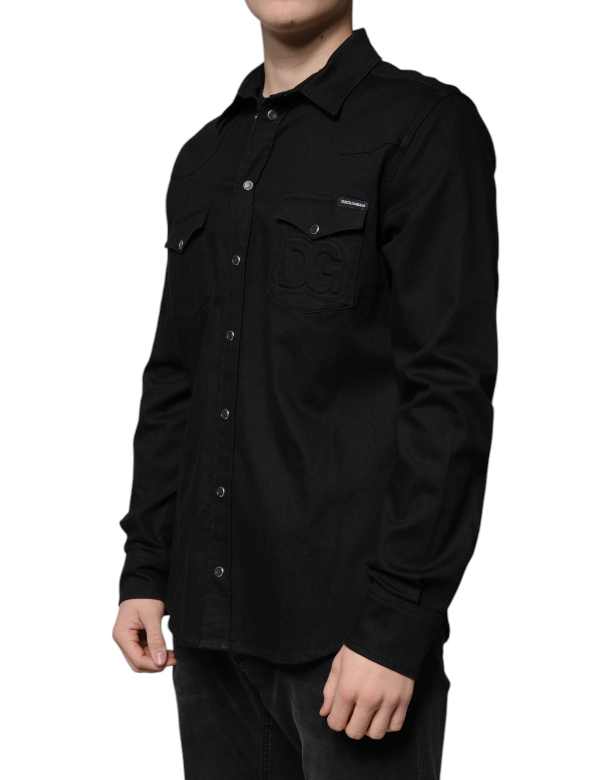 Dolce &amp; Gabbana – Schwarzes Button-Down-Hemd aus Baumwolle mit Kragen