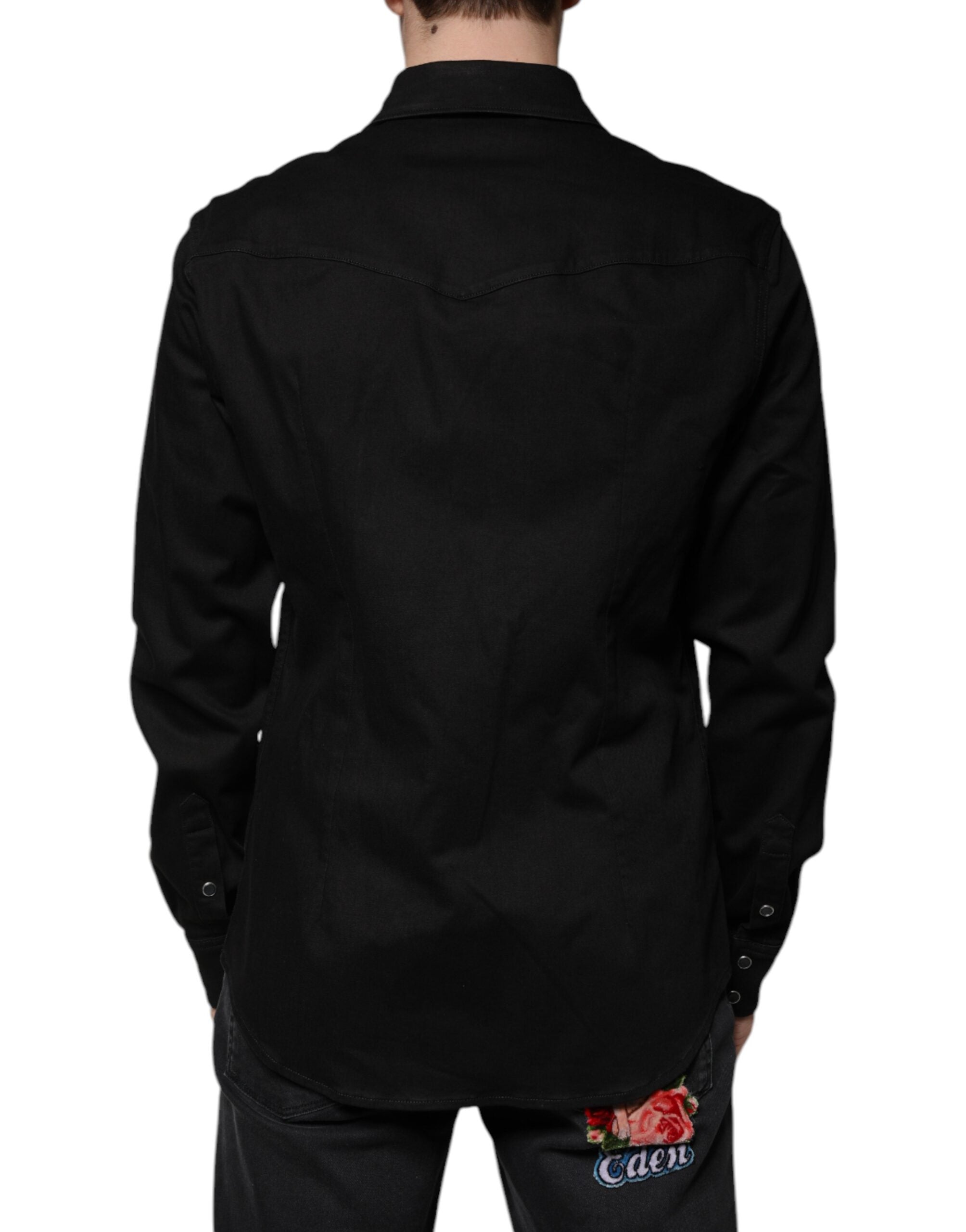 Dolce &amp; Gabbana – Schwarzes Button-Down-Hemd aus Baumwolle mit Kragen