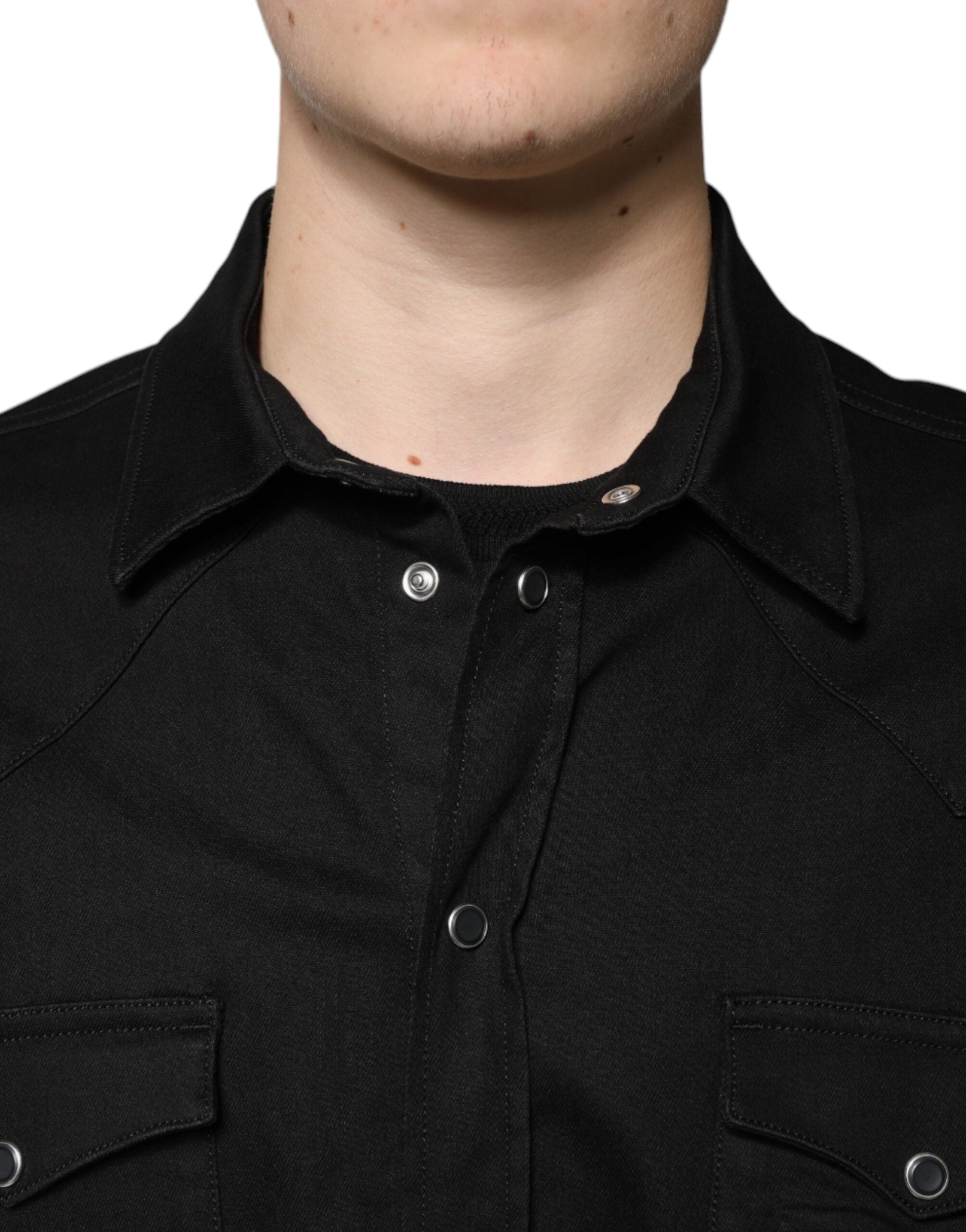 Dolce &amp; Gabbana – Schwarzes Button-Down-Hemd aus Baumwolle mit Kragen