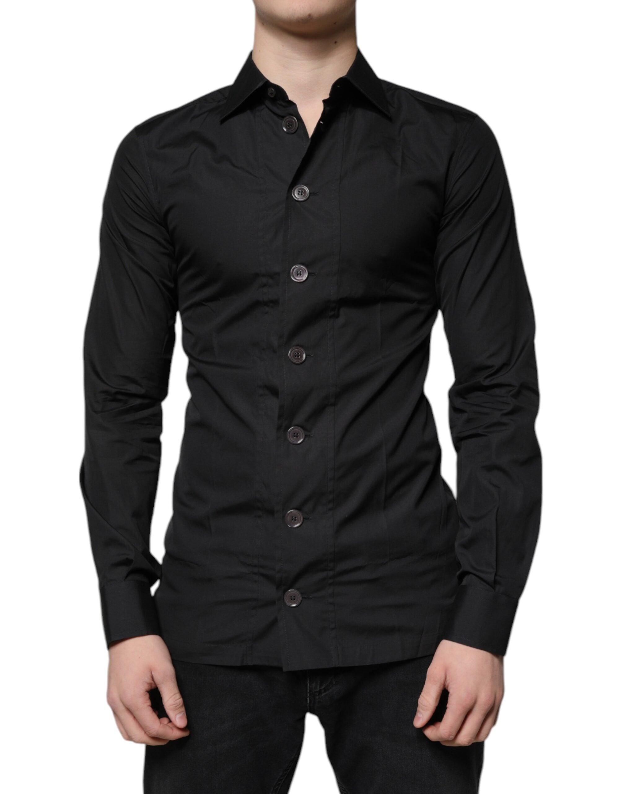 Dolce &amp; Gabbana – Schwarzes, formelles Langarmhemd aus Baumwolle