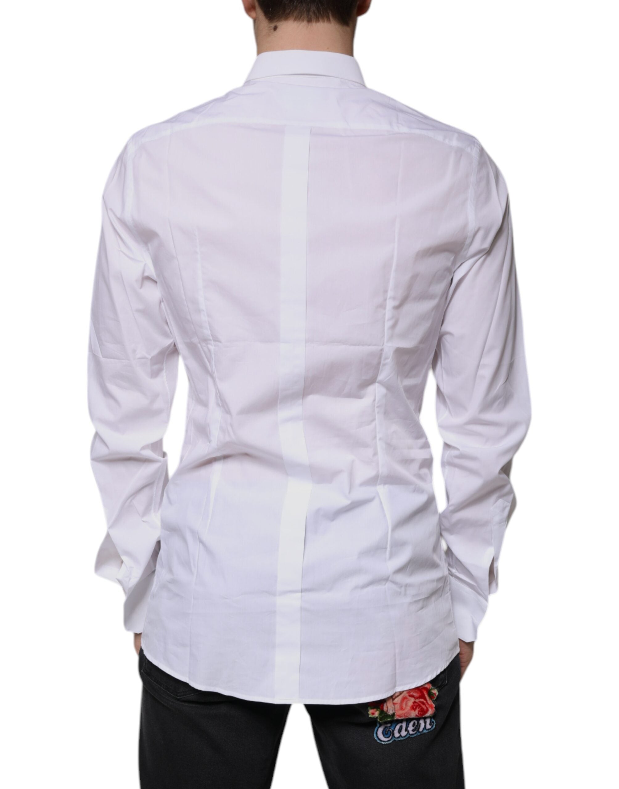 Dolce &amp; Gabbana Weißes Baumwoll-Logo-Formelles Herren-Gold-Hemd