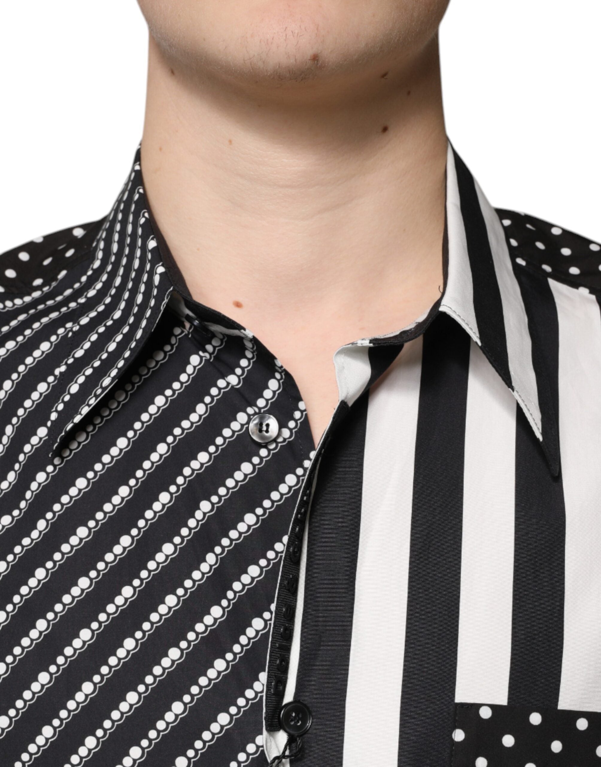 Dolce &amp; Gabbana – Schwarz-weiß gestreiftes Freizeithemd mit Knopfleiste