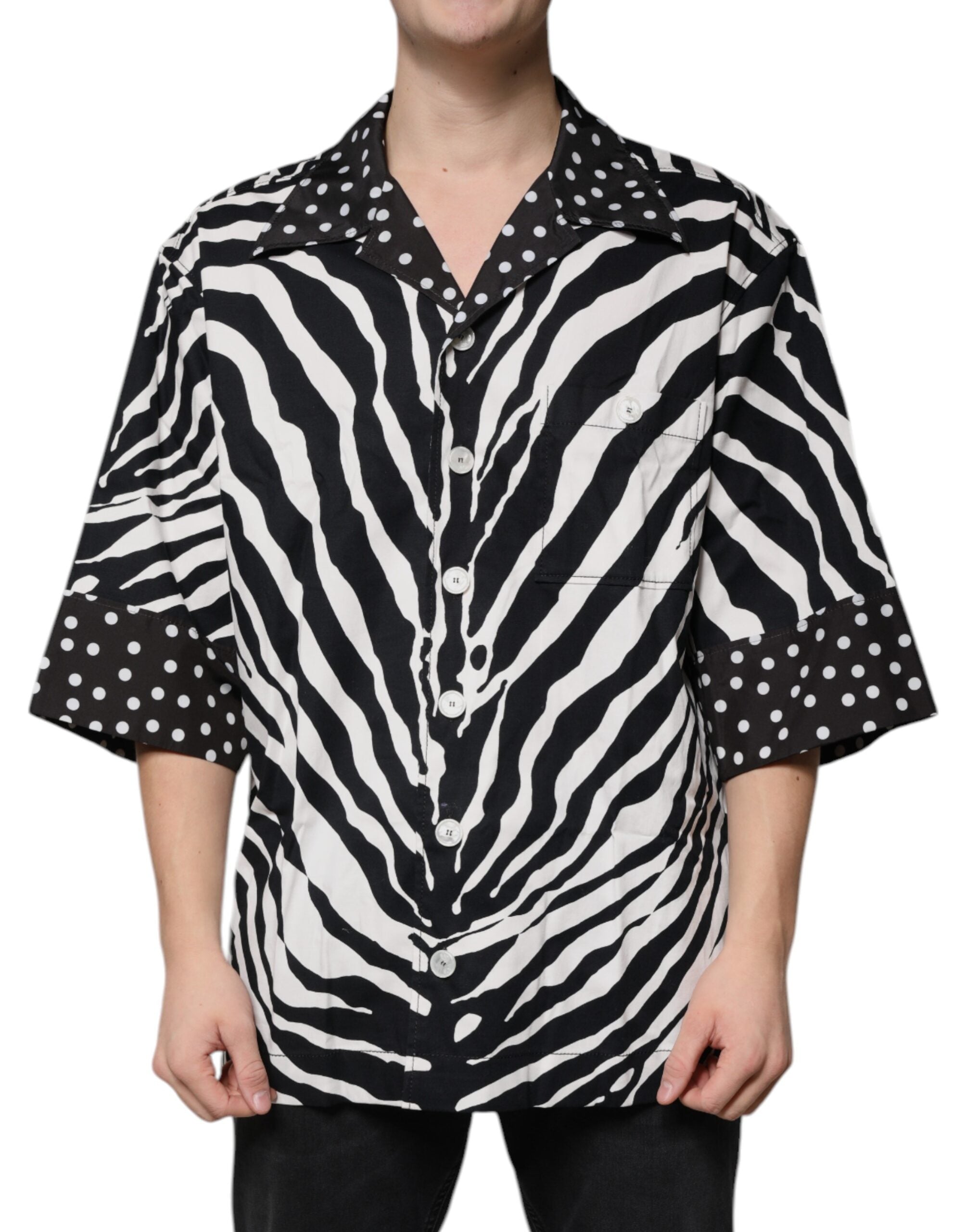 Dolce &amp; Gabbana – Oversize-Hemd mit Zebra-Print und Knopfleiste in Schwarz/Weiß