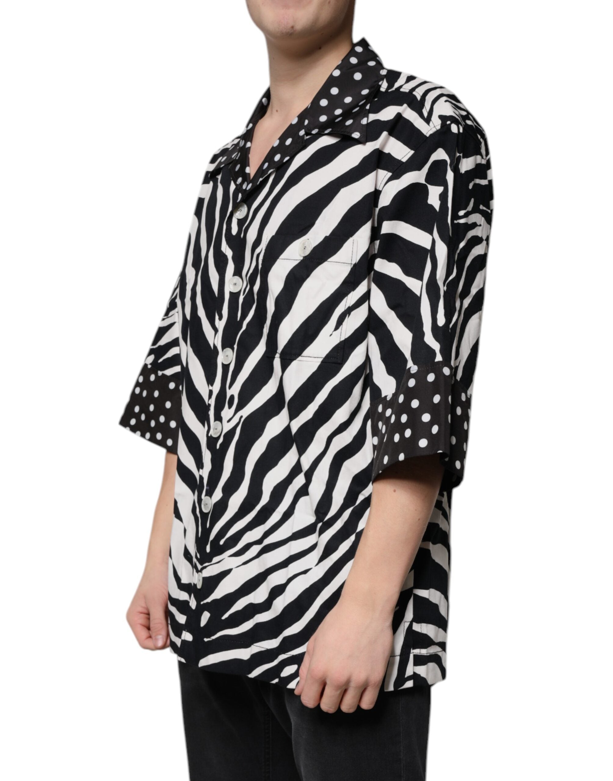 Dolce &amp; Gabbana – Oversize-Hemd mit Zebra-Print und Knopfleiste in Schwarz/Weiß