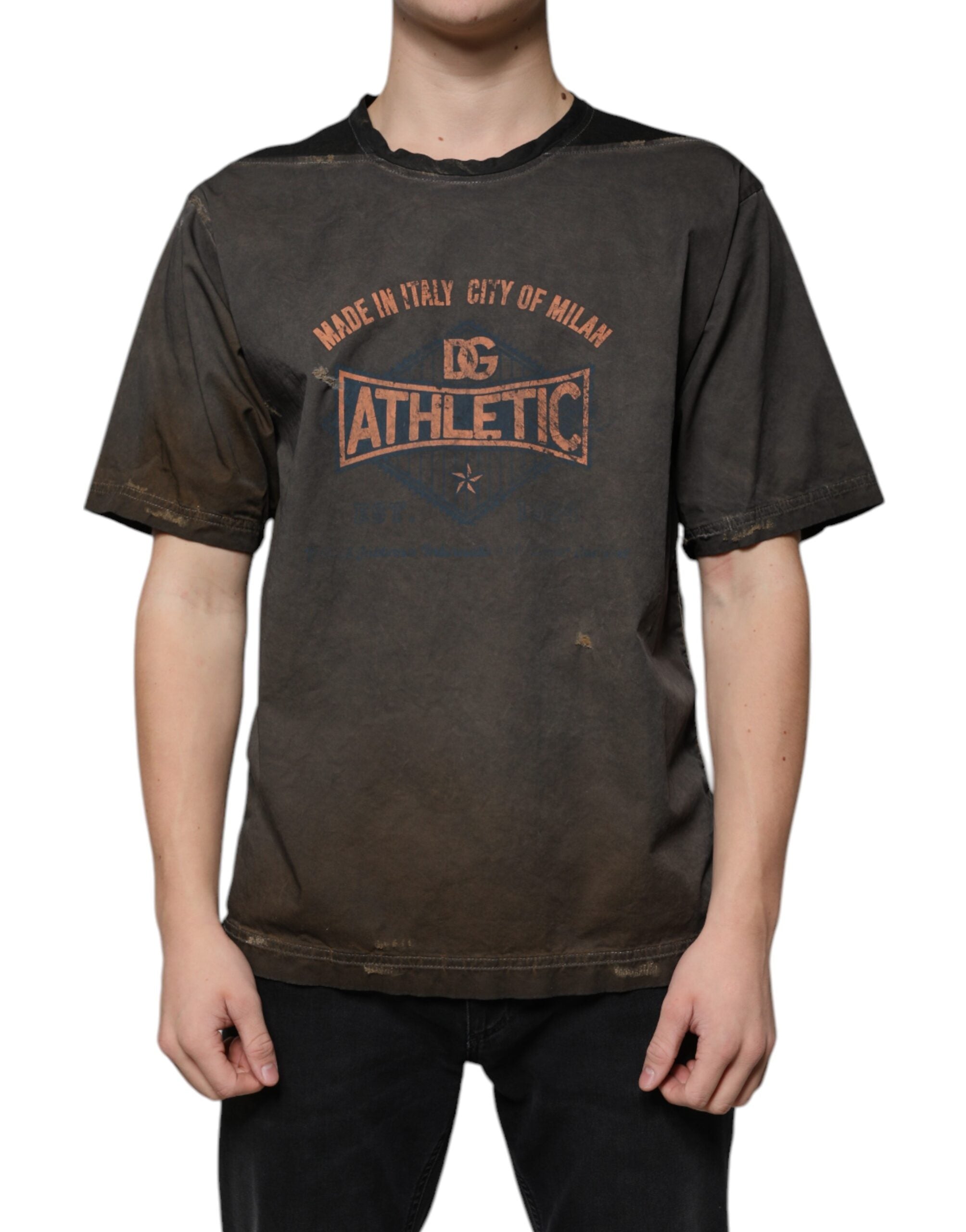 Dolce &amp; Gabbana – Braunes T-Shirt aus Baumwolle mit Rundhalsausschnitt und grafischem Print