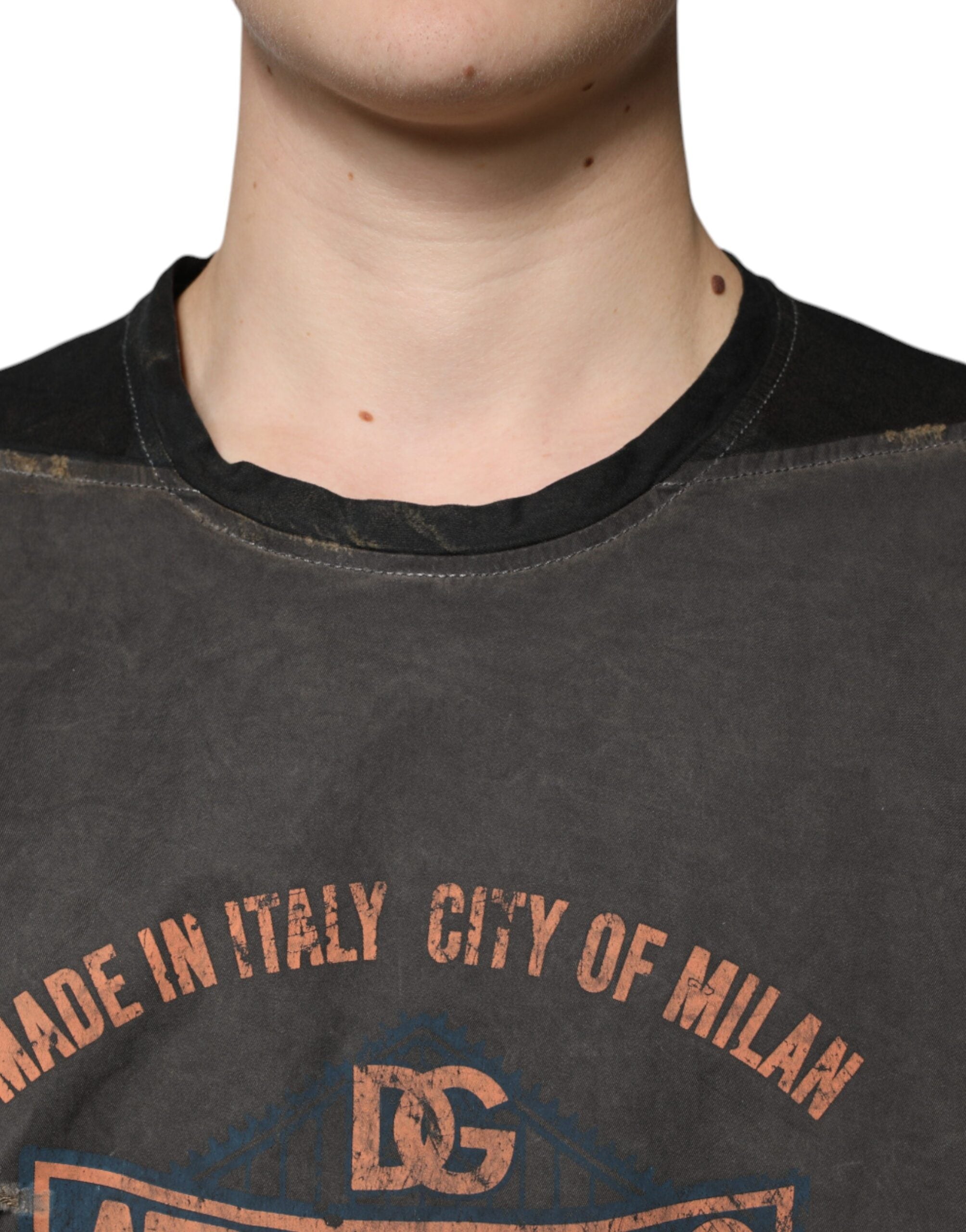 Dolce &amp; Gabbana – Braunes T-Shirt aus Baumwolle mit Rundhalsausschnitt und grafischem Print