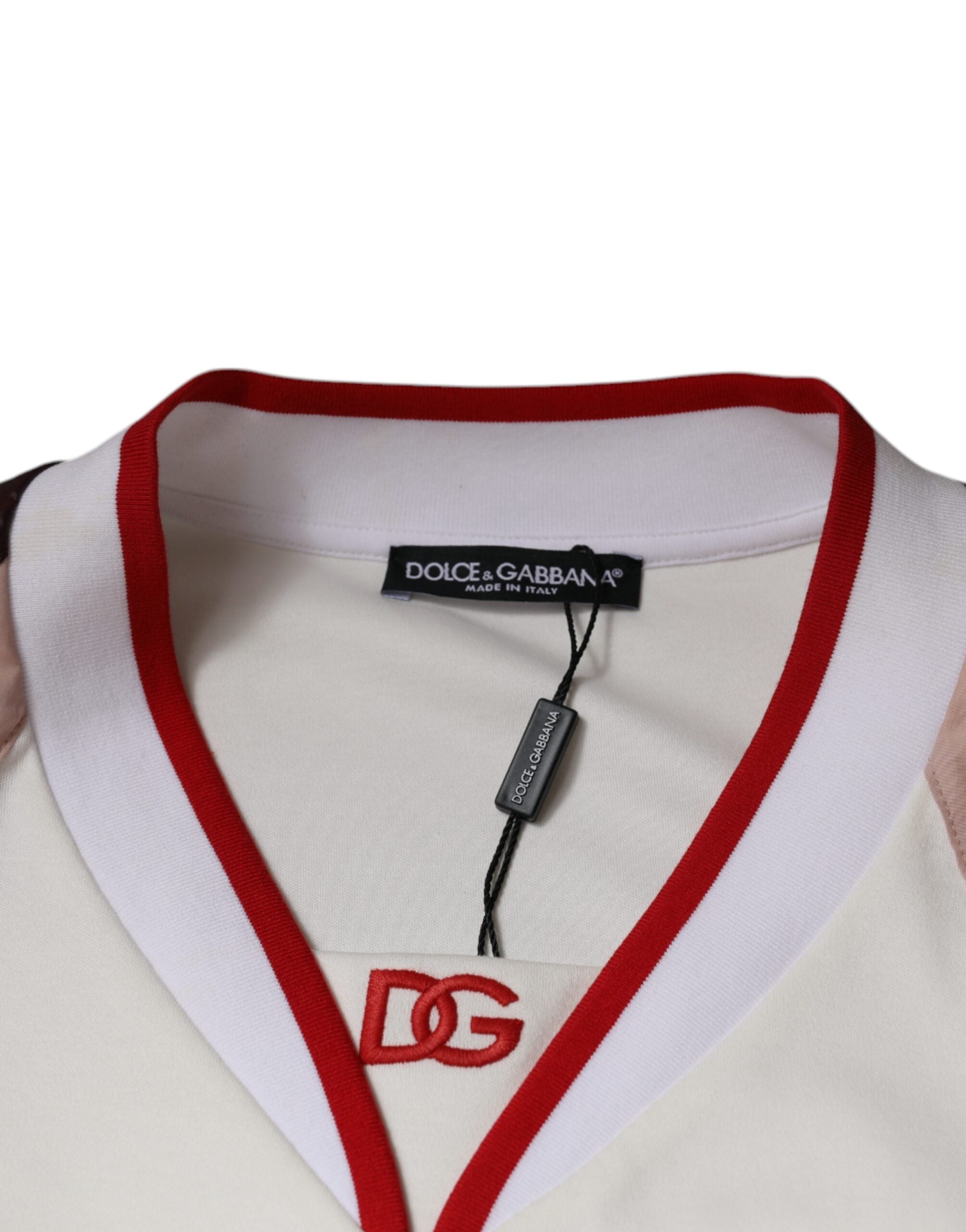Dolce &amp; Gabbana T-Shirt aus Jersey-Baumwolle mit V-Ausschnitt und mehrfarbigem Logo