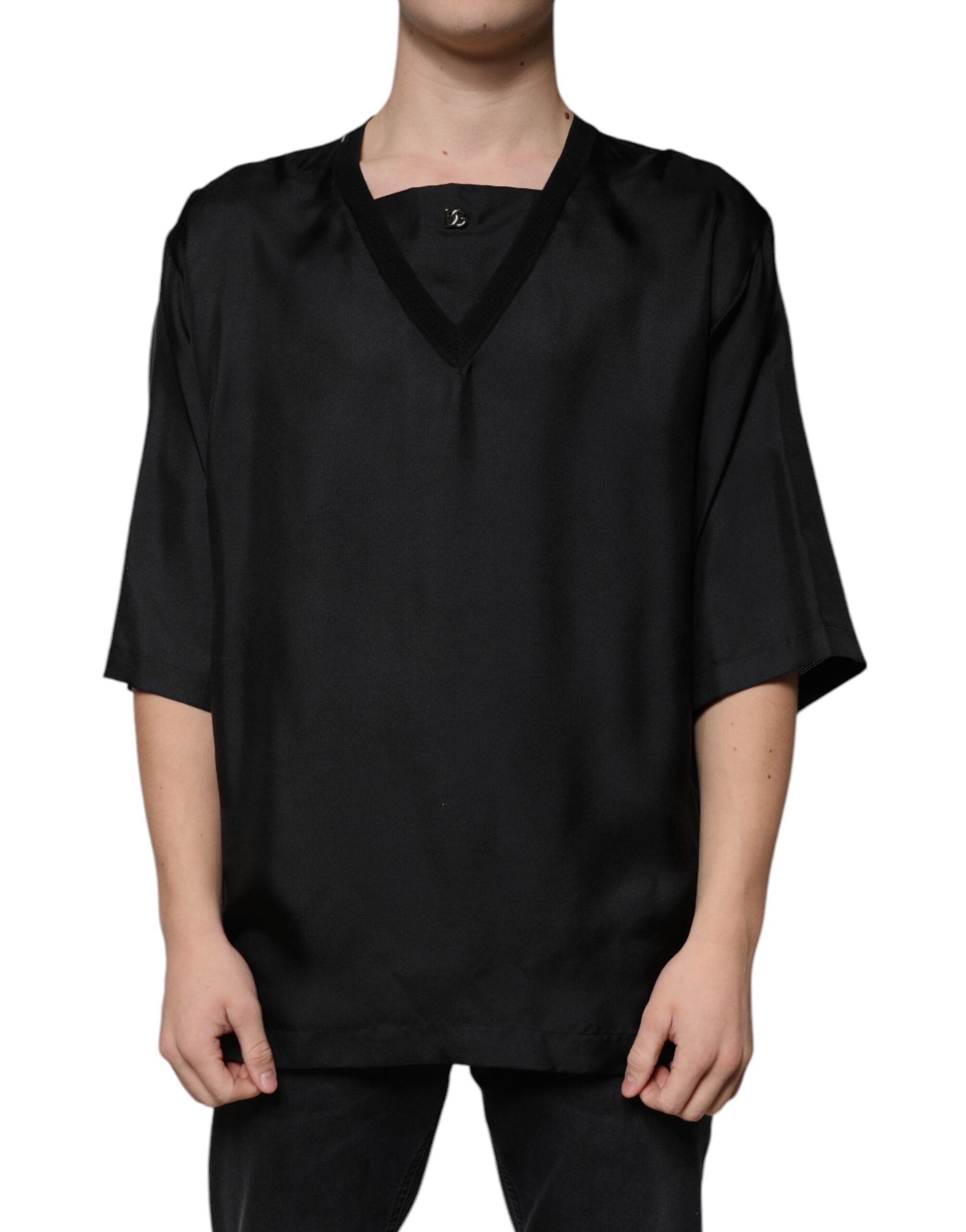 Dolce &amp; Gabbana – Schwarzes, kurzärmliges T-Shirt aus Baumwolle mit quadratischem Ausschnitt