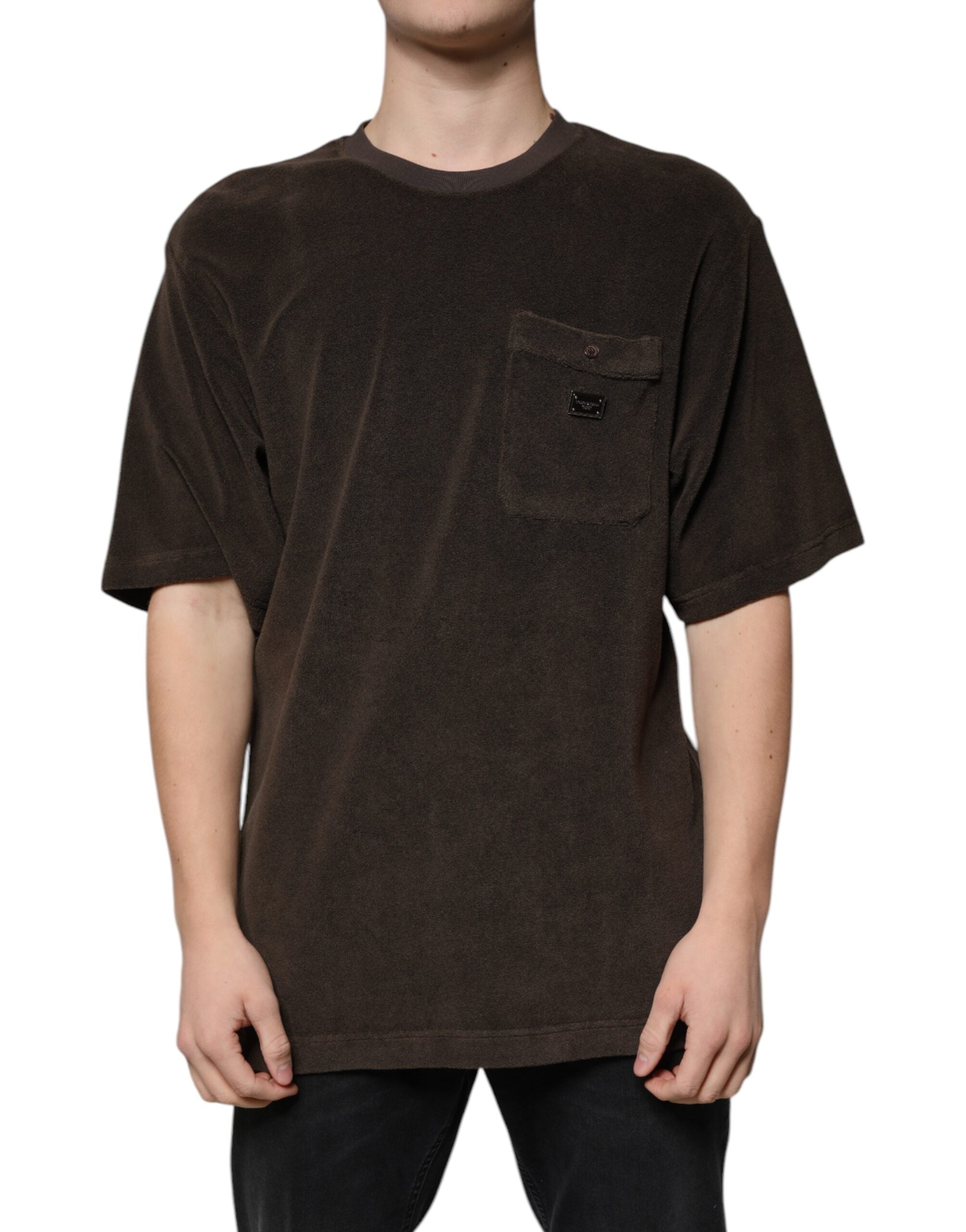 Dolce &amp; Gabbana – Braunes T-Shirt aus Baumwolle mit Rundhalsausschnitt und kurzen Ärmeln
