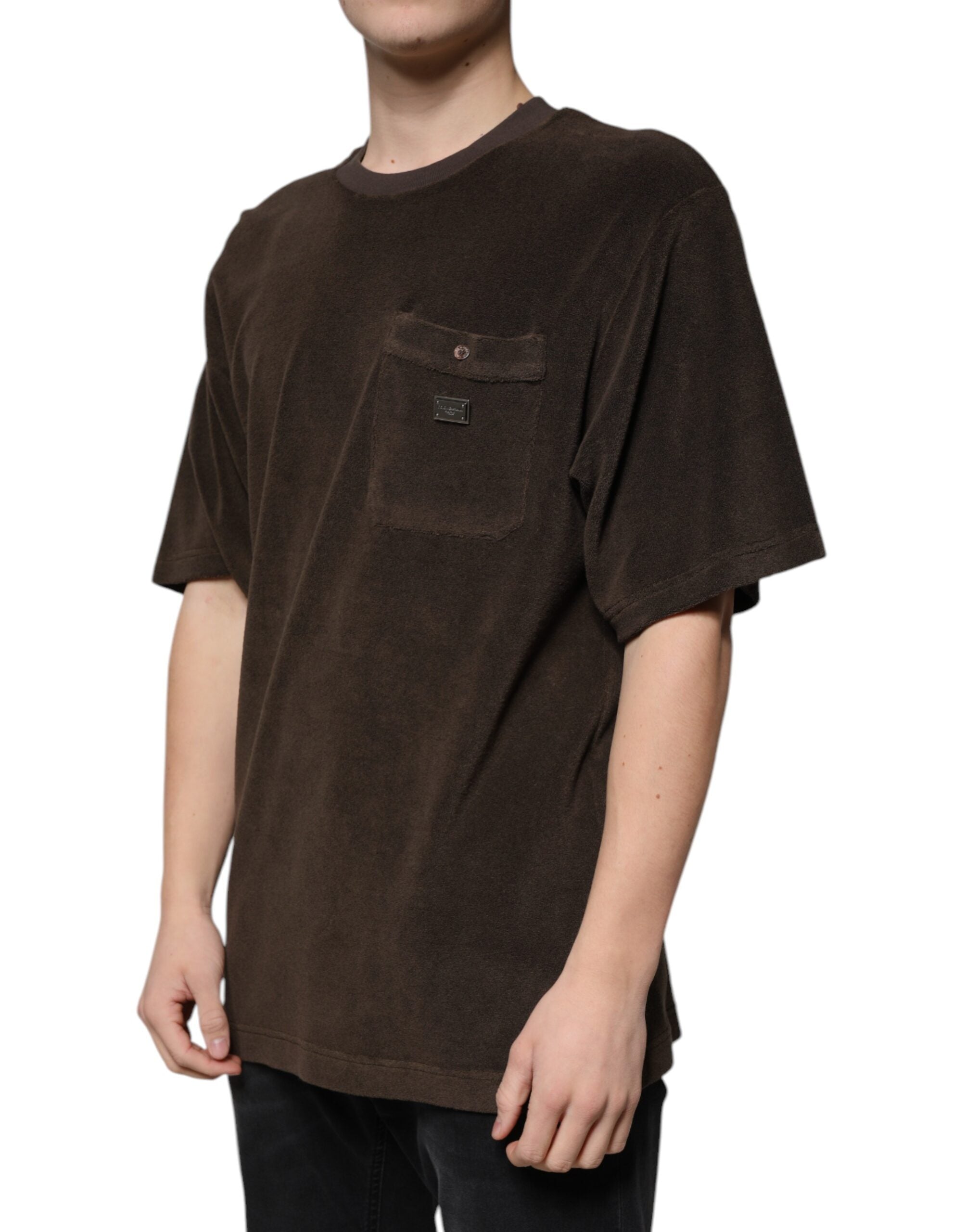Dolce &amp; Gabbana – Braunes T-Shirt aus Baumwolle mit Rundhalsausschnitt und kurzen Ärmeln