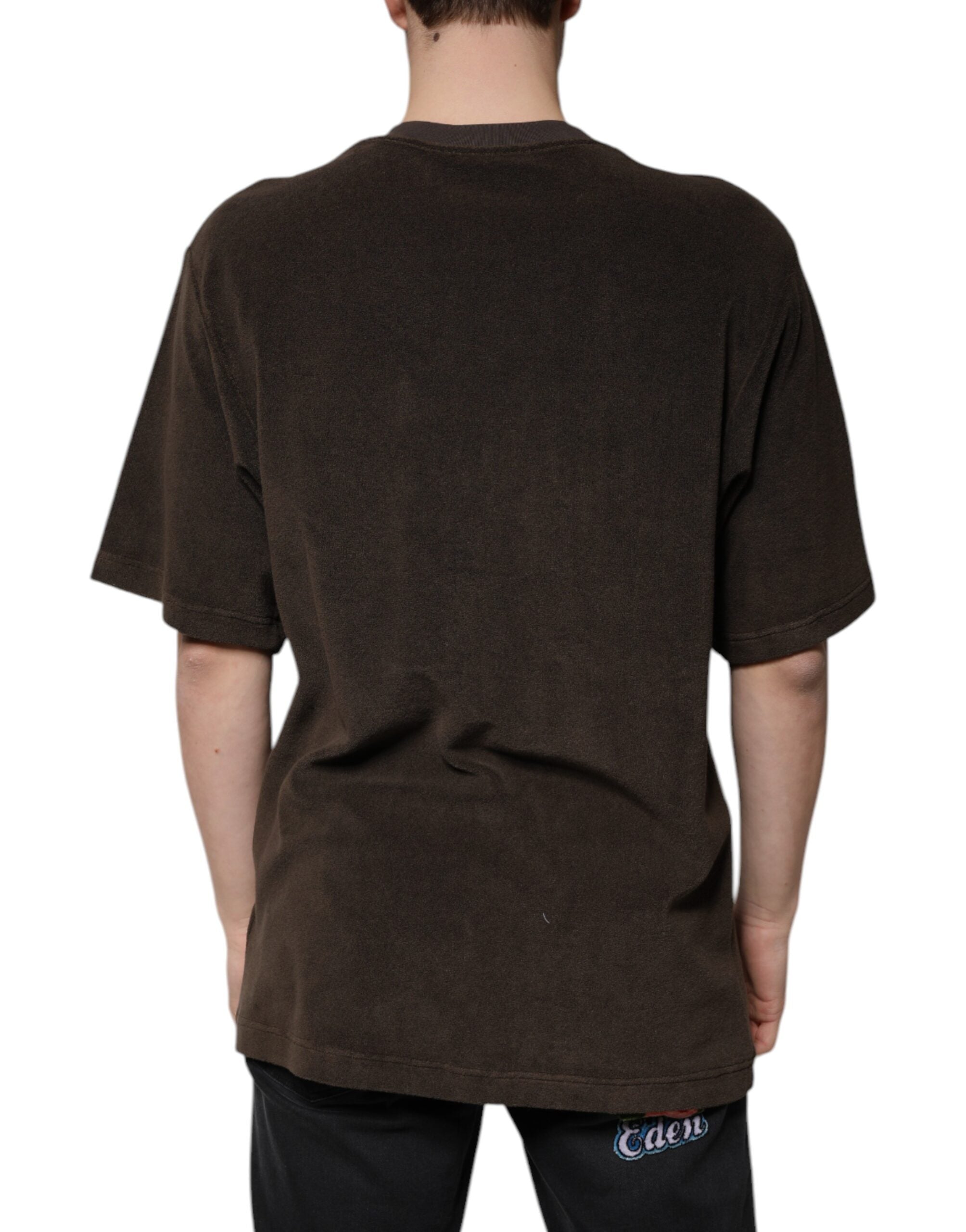 Dolce &amp; Gabbana – Braunes T-Shirt aus Baumwolle mit Rundhalsausschnitt und kurzen Ärmeln