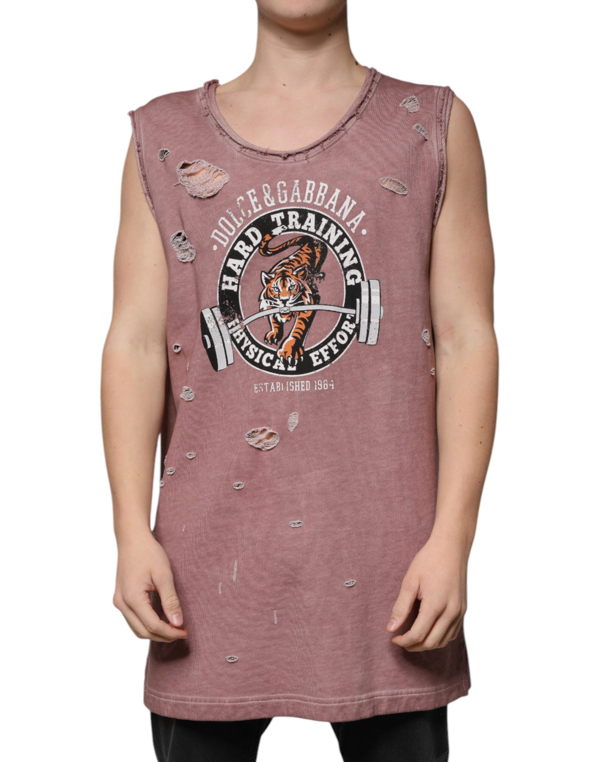 Dolce &amp; Gabbana – Ärmelloses T-Shirt aus Baumwolle mit Rundhalsausschnitt in Braun