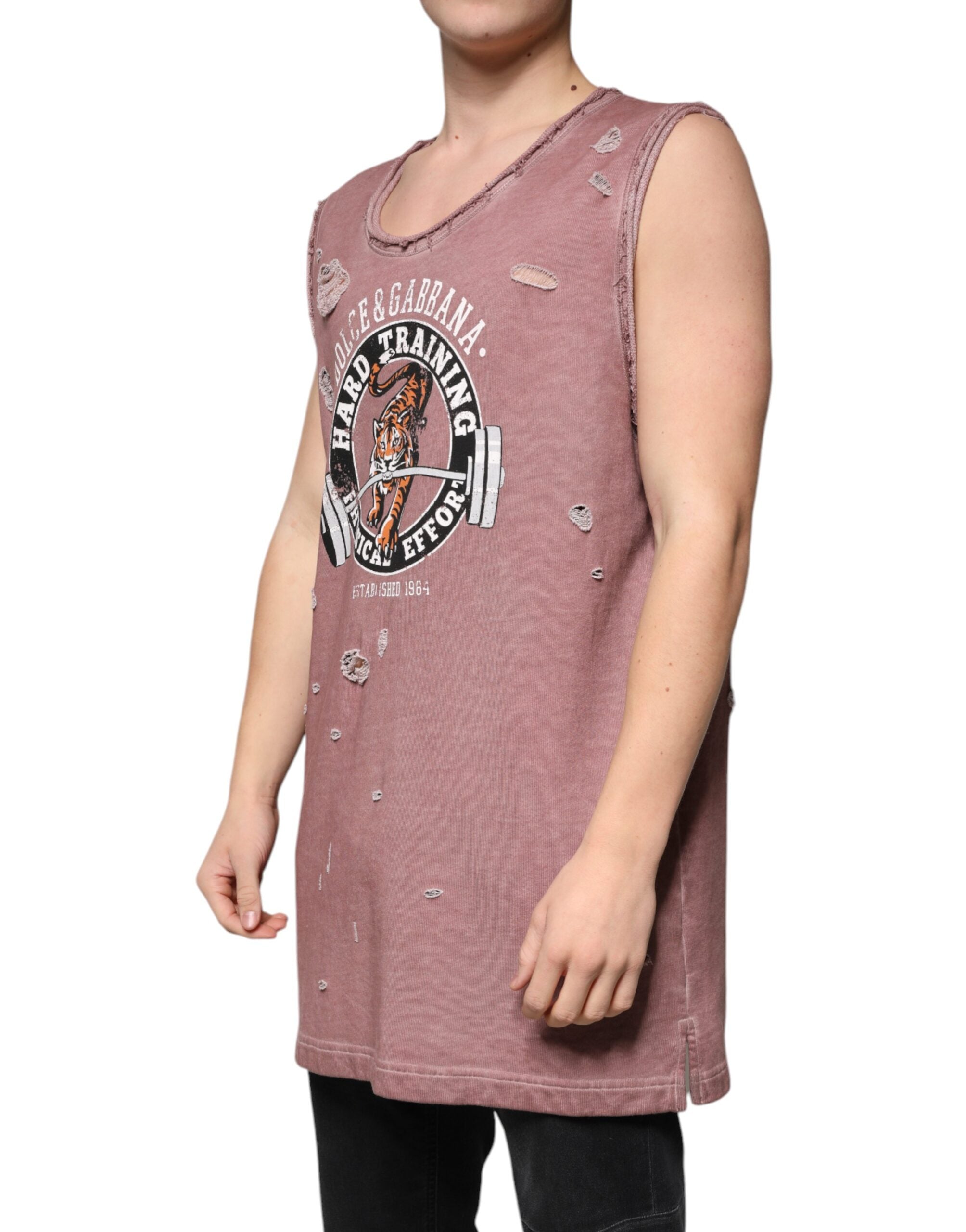 Dolce &amp; Gabbana – Ärmelloses T-Shirt aus Baumwolle mit Rundhalsausschnitt in Braun