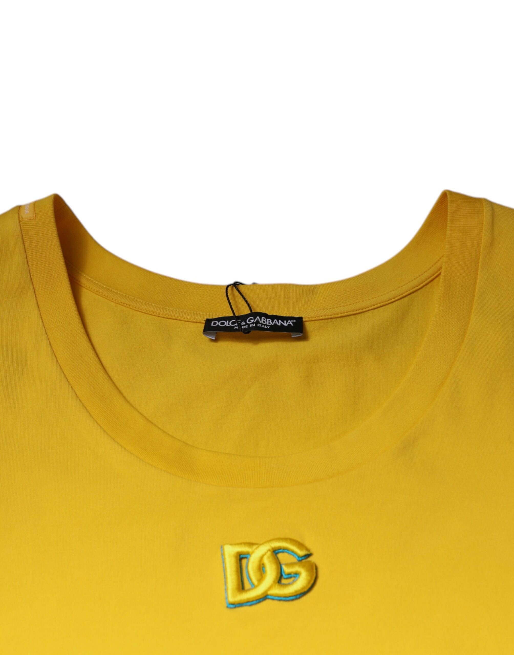 Dolce &amp; Gabbana – Ärmelloses T-Shirt aus gelber Baumwolle mit Rundhalsausschnitt