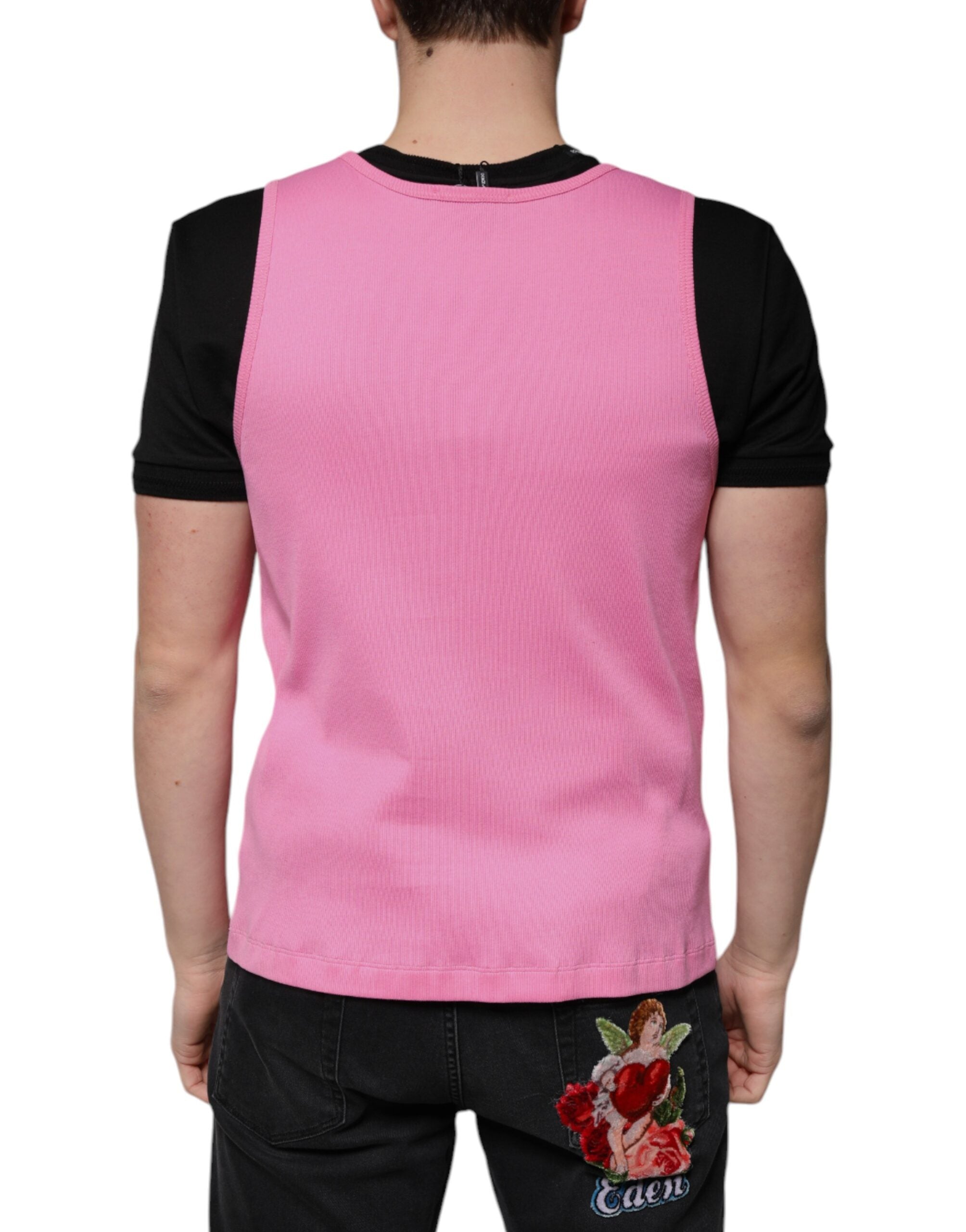 Dolce &amp; Gabbana Rosafarbenes ärmelloses T-Shirt aus Baumwolle mit Rundhalsausschnitt